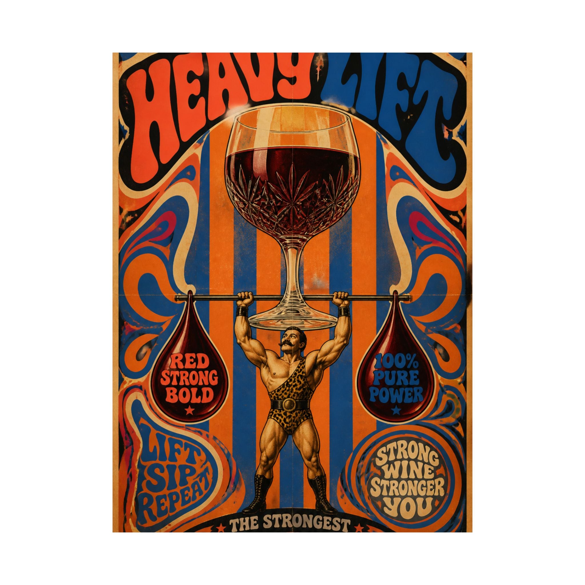 Wine Glass Strongman Wall Art Poster 24×36 Psychedelic Dining Room Decor Maximalist Print