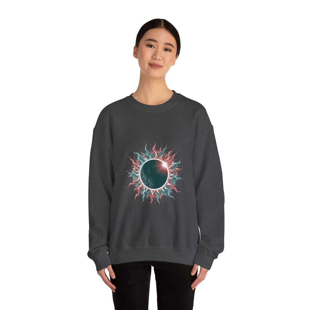 Matching Couple Sweatshirt - Solar & Lunar Eclipse Matching Couple Premium Fleece Sweatshirt Hand-Drawn Art His Hers Anniversary Gift - Design A