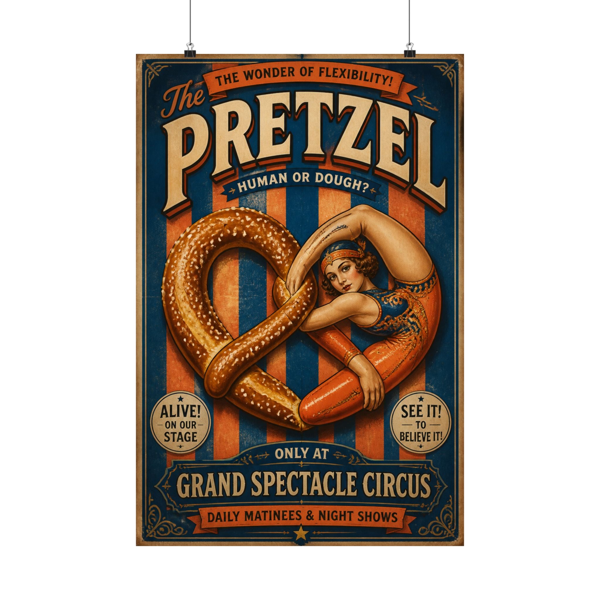 Pretzel Contortionist Wall Art Poster 24×36 Vintage Circus Bedroom Decor Maximalist Print