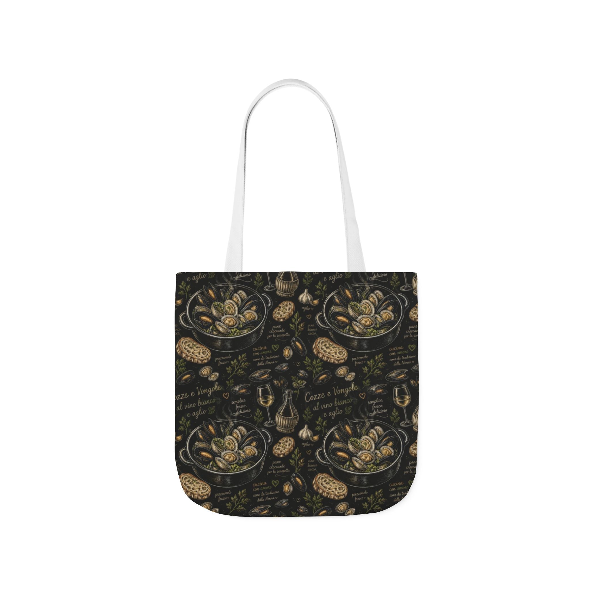 Mussels & Clams Canvas Tote Bag Mediterranean Kitchen Chalk Art Design Italian Cottagecore Gift
