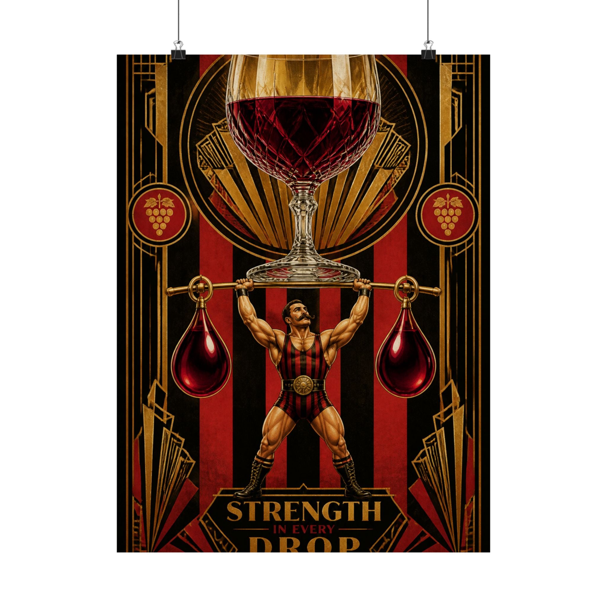 Wine Glass Strongman Wall Art Poster 18×24 Art Deco Entryway Decor Maximalist Print