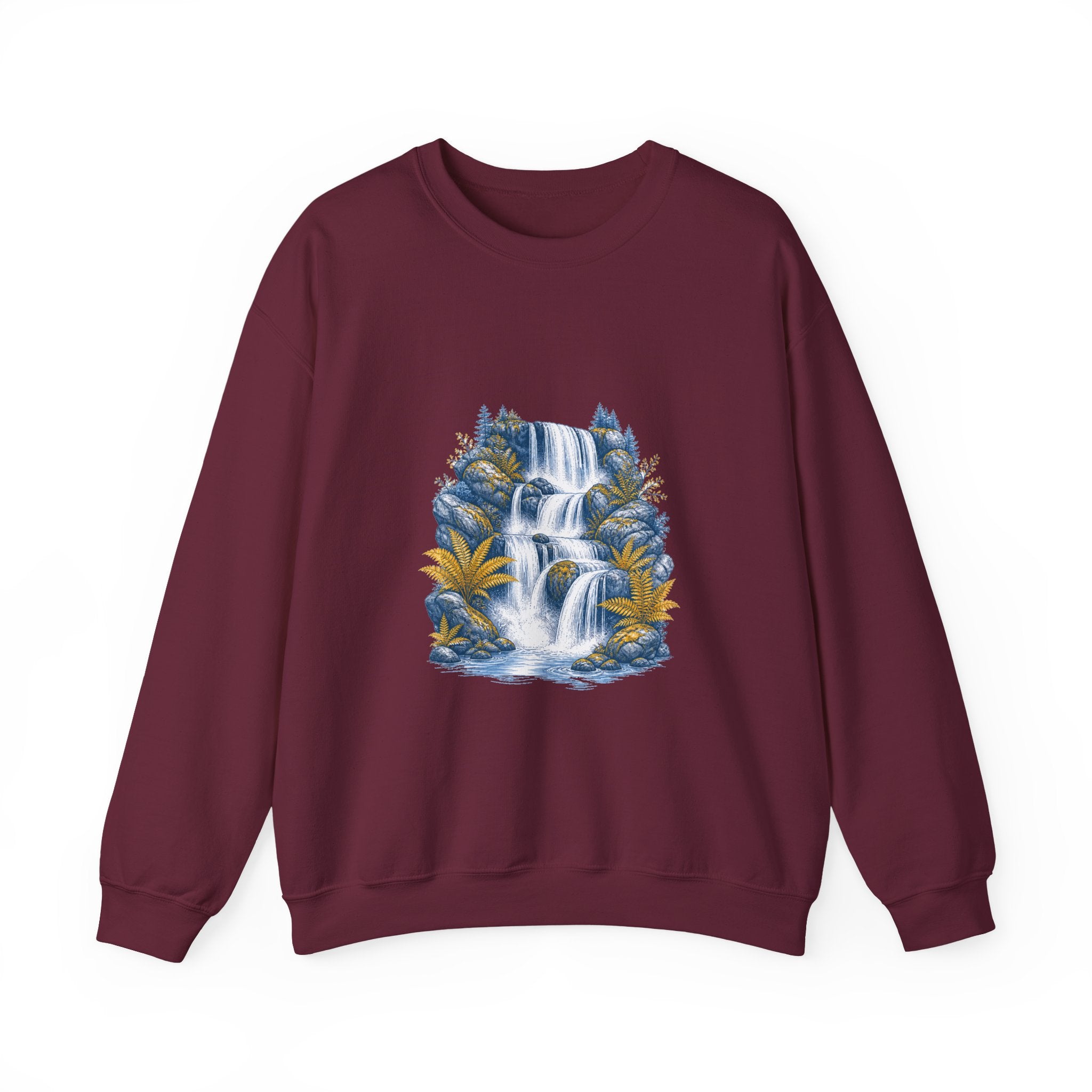 Matching Couple Sweatshirt - Wildfire & Waterfall Matching Couple Comfort Colors Crew Hand-Drawn Art His Hers Anniversary Gift - Design B