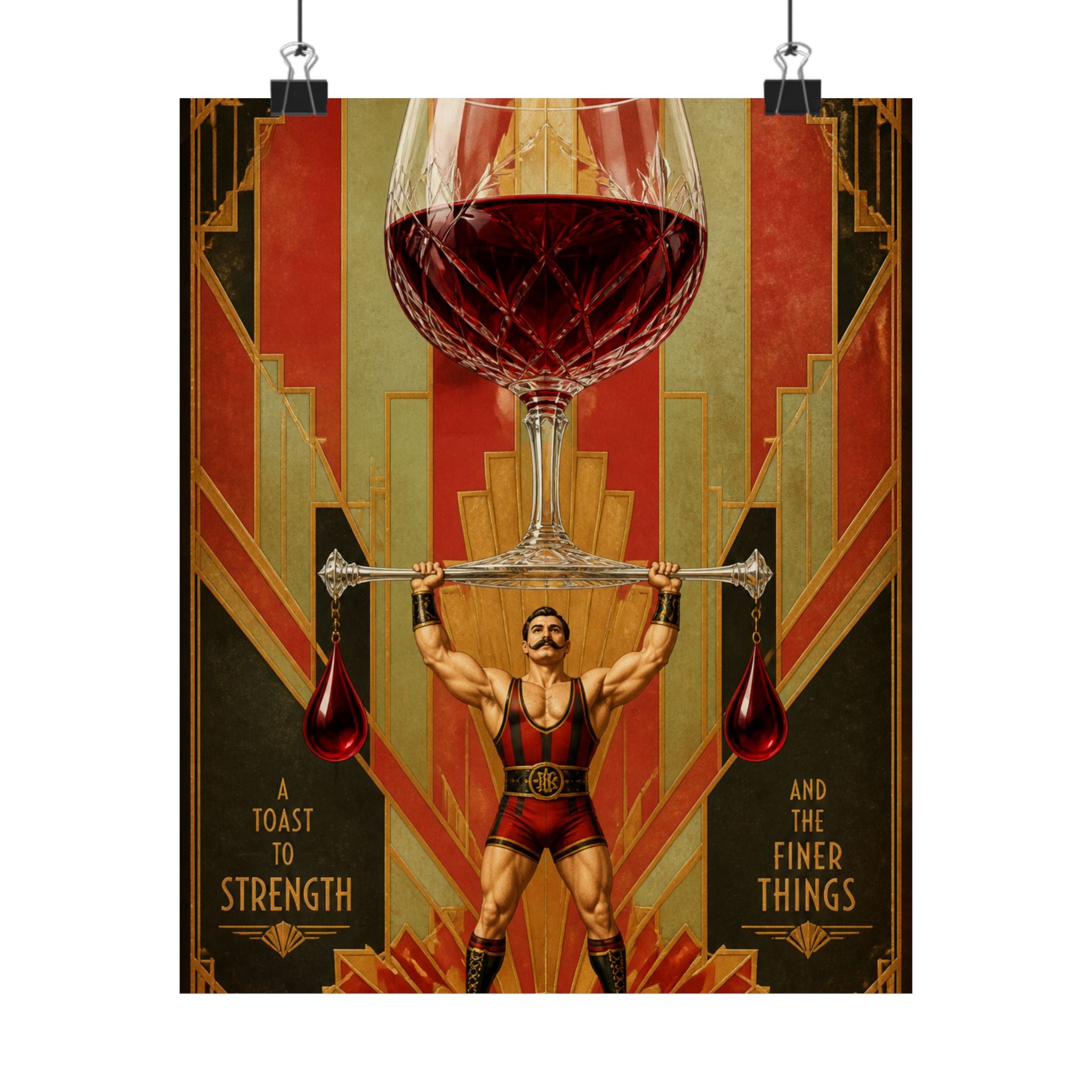 Wine Glass Strongman Wall Art Poster 24×36 Art Deco Bar Area Decor Maximalist Print