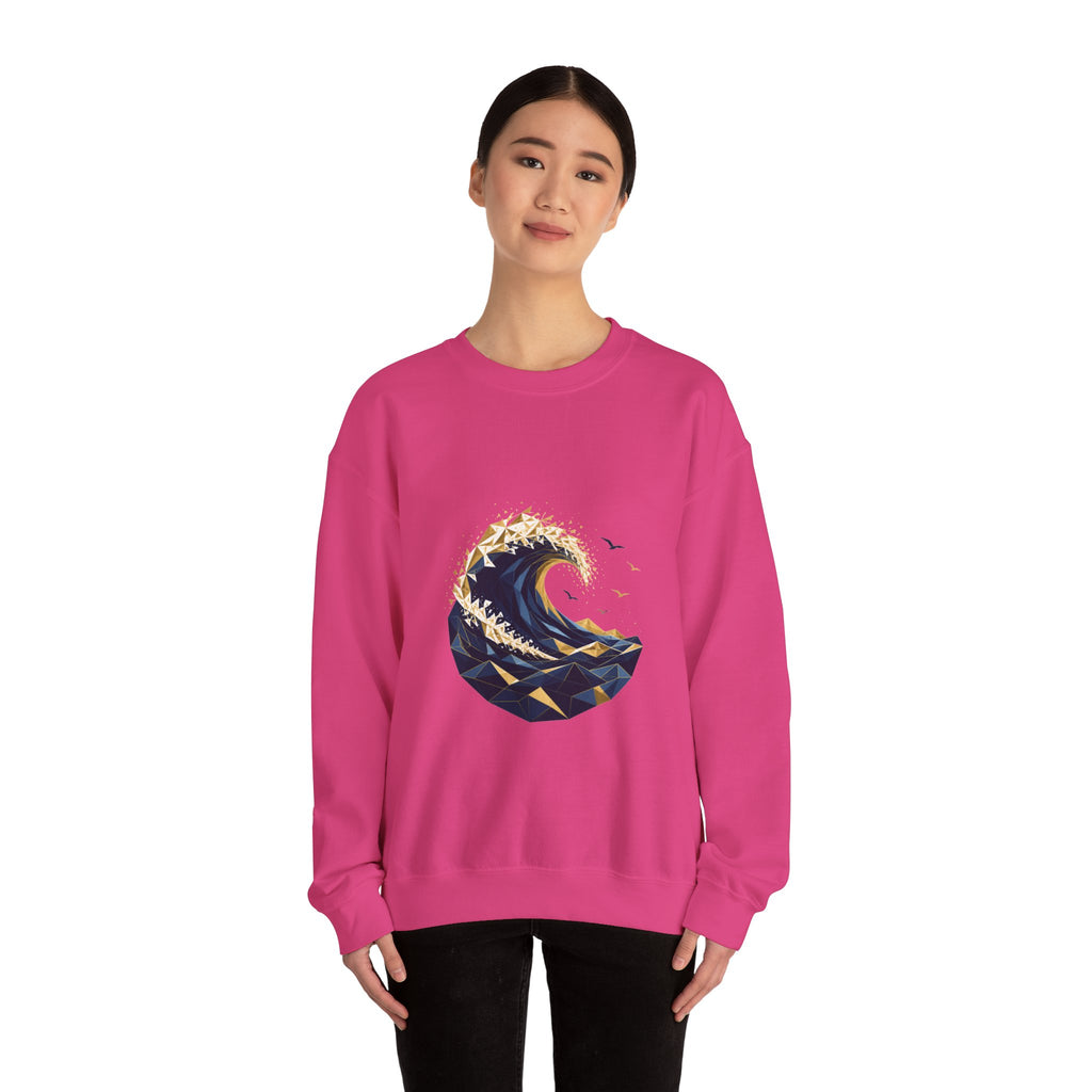 Matching Couple Sweatshirt - Mountain & Ocean Matching Couple Crewneck Sweatshirt Geometric Art His Hers Couple Gift - Design B