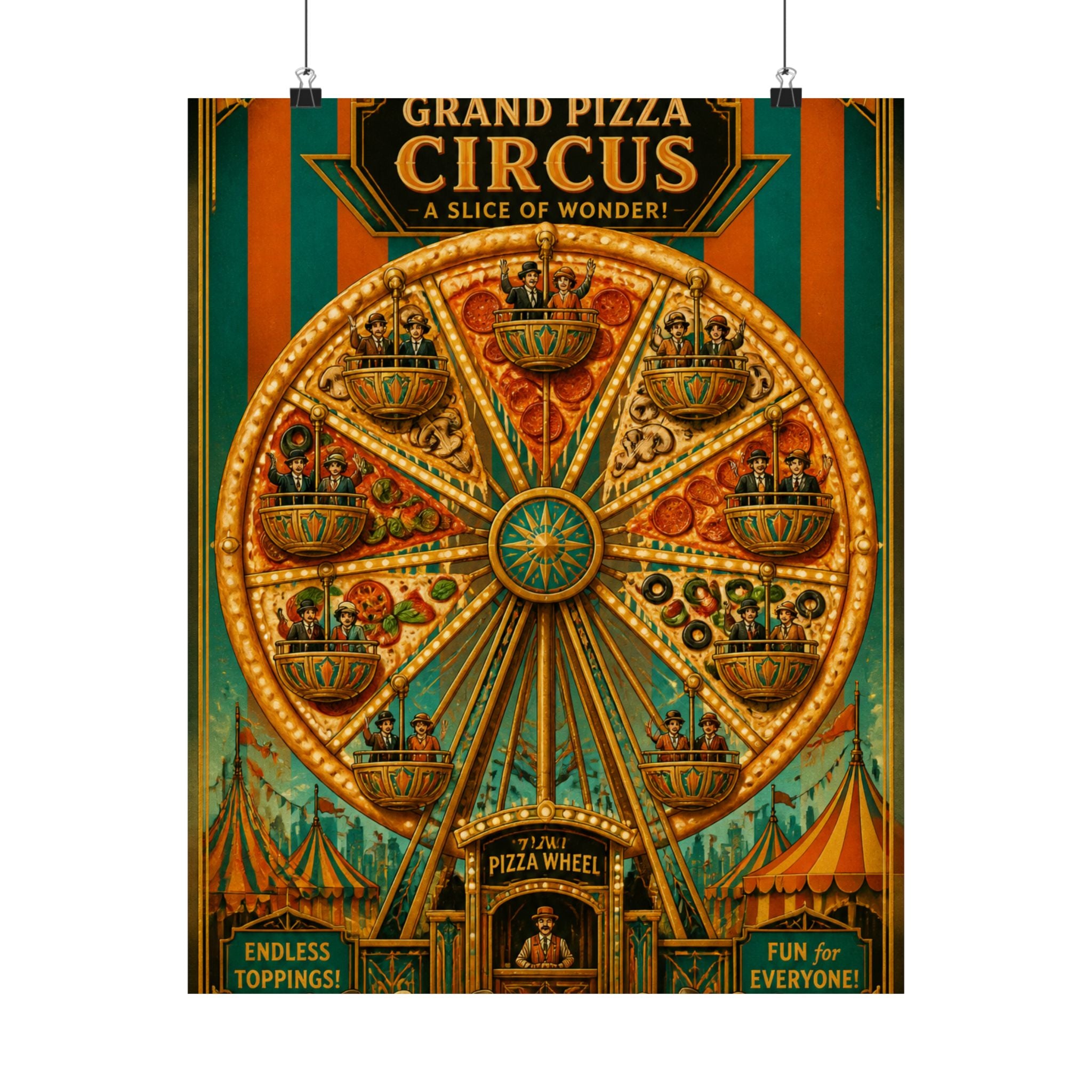 Pizza Ferris Wheel Wall Art Poster 24×36 Art Deco Bar Area Decor Maximalist Print