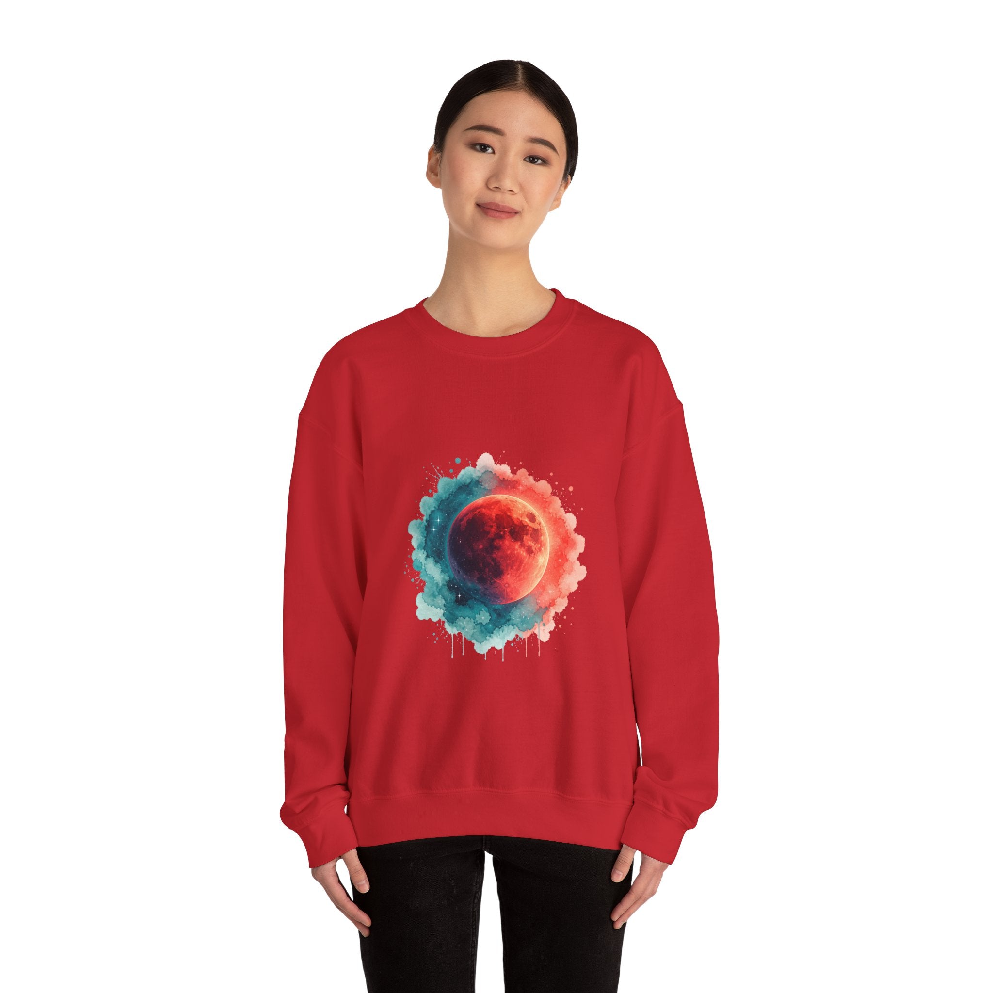 Matching Couple Sweatshirt - Solar & Lunar Eclipse Matching Couple Crewneck Sweatshirt Watercolor Art His Hers Engagement Gift - Design B