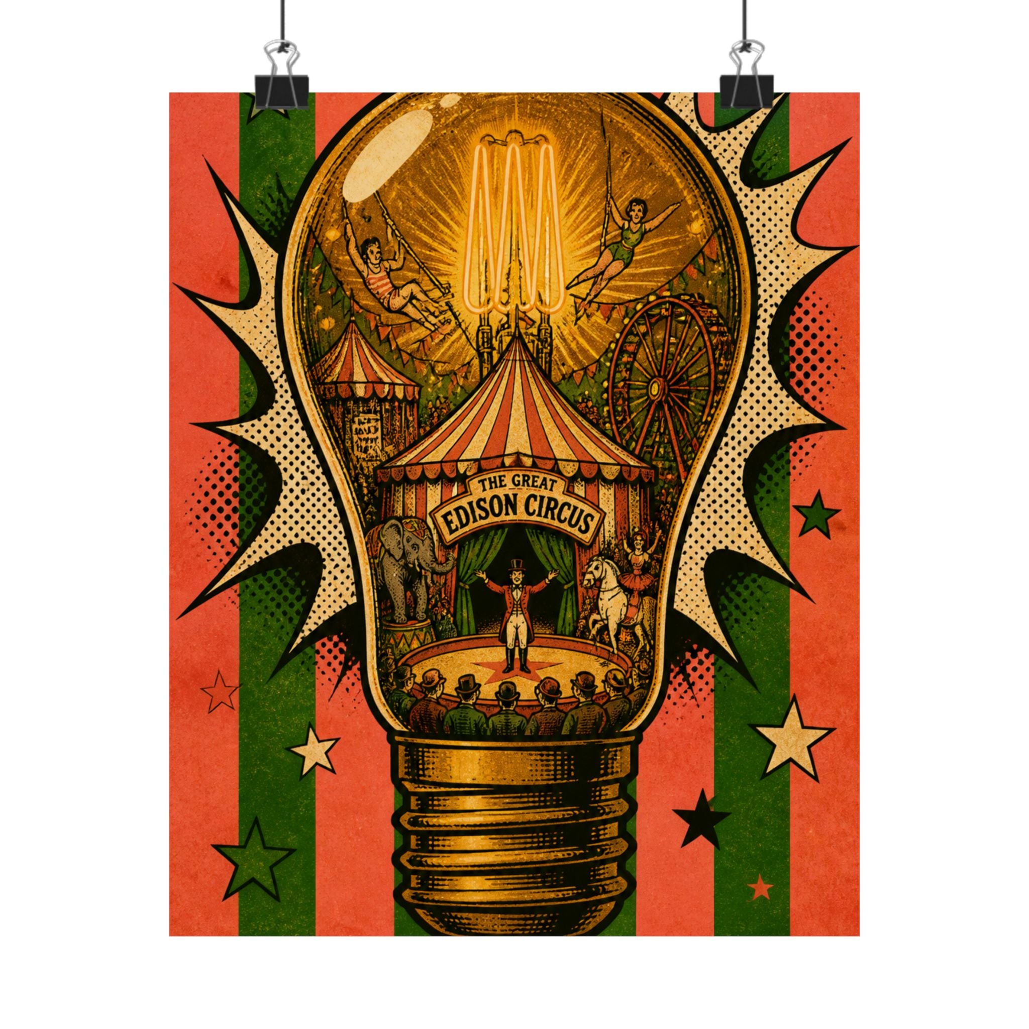 Light Bulb Circus Wall Art Poster 18×24 Pop Art Living Room Decor Maximalist Print