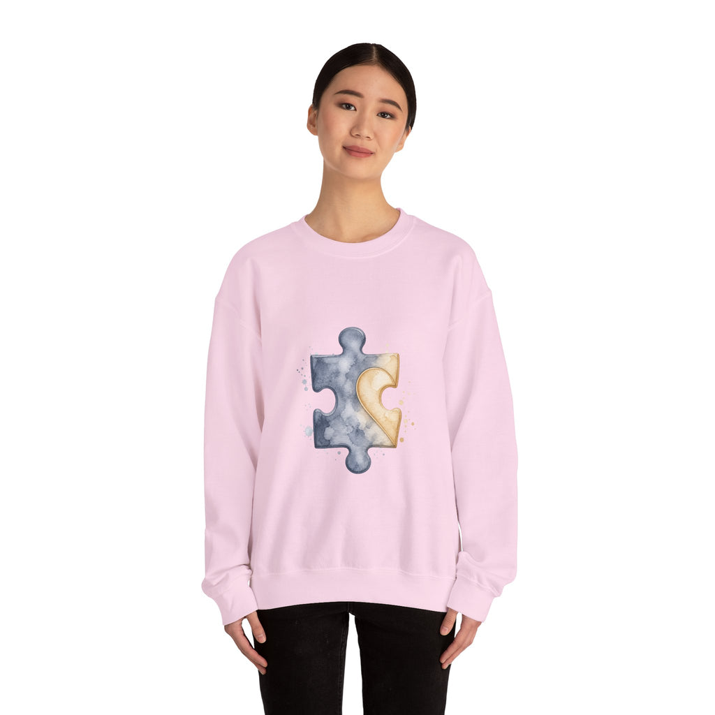 Matching Couple Sweatshirt - Puzzle Pieces Matching Couple Premium Fleece Sweatshirt Watercolor Art His Hers Birthday Gift - Design A