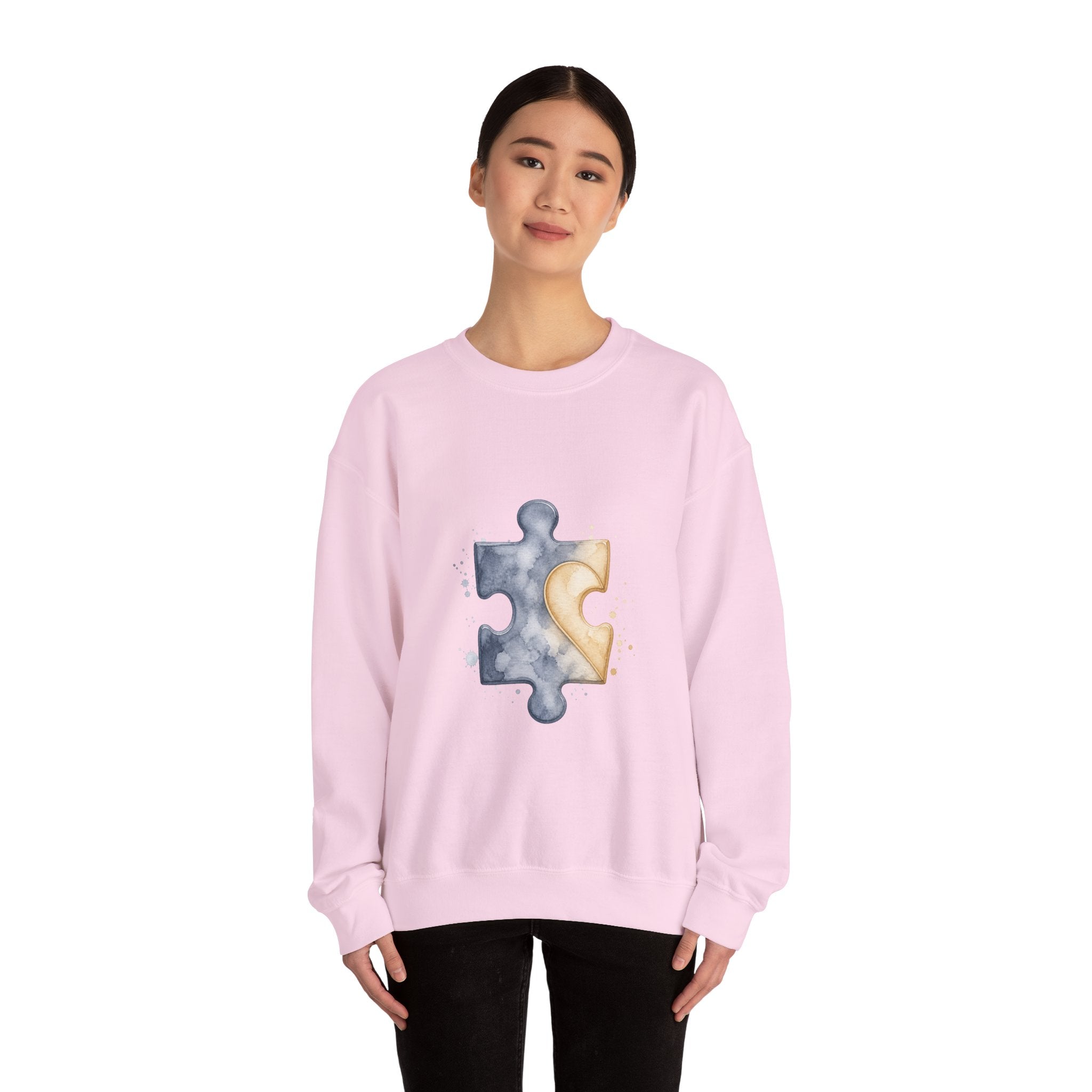 Matching Couple Sweatshirt - Puzzle Pieces Matching Couple Premium Fleece Sweatshirt Watercolor Art His Hers Birthday Gift - Design A