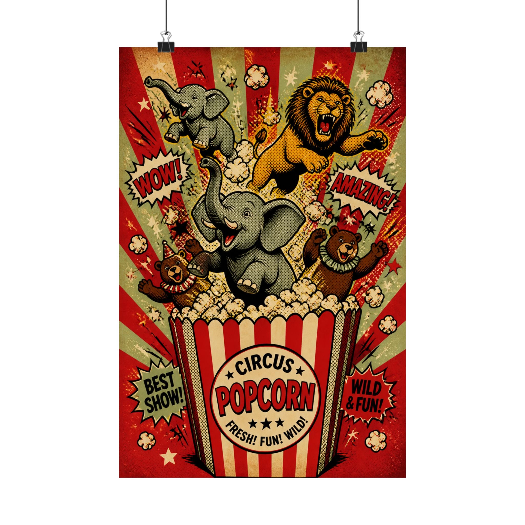 Popcorn Box Animals Wall Art Poster 18×24 Pop Art Living Room Decor Maximalist Print