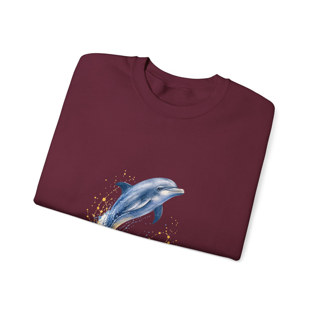 Matching Couple Sweatshirt - Shark & Dolphin Matching Couple Crewneck Sweatshirt Watercolor Art His Hers Engagement Gift - Design B