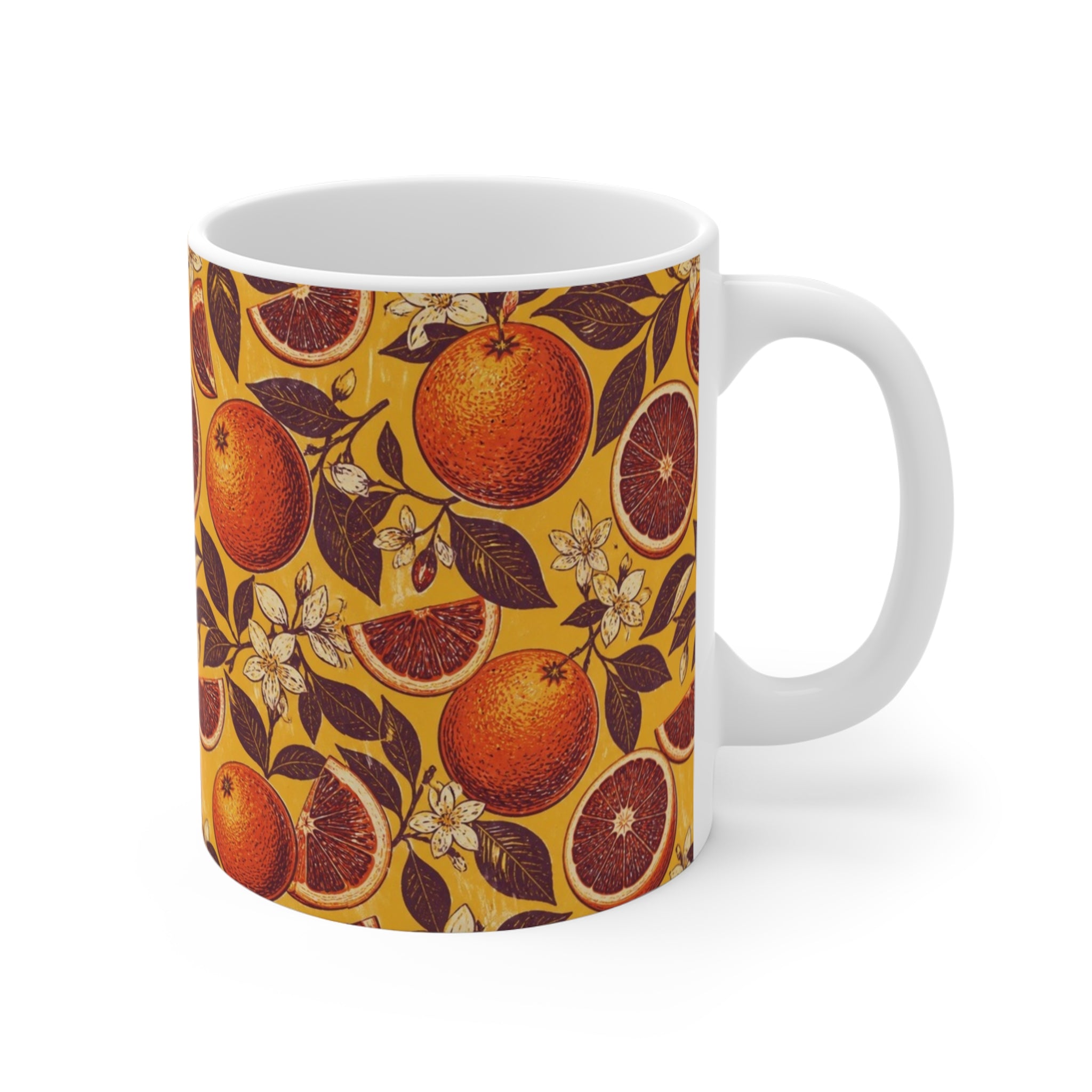 Blood Oranges 11oz Ceramic Mug Mediterranean Kitchen Linocut Design Italian Cottagecore Gift