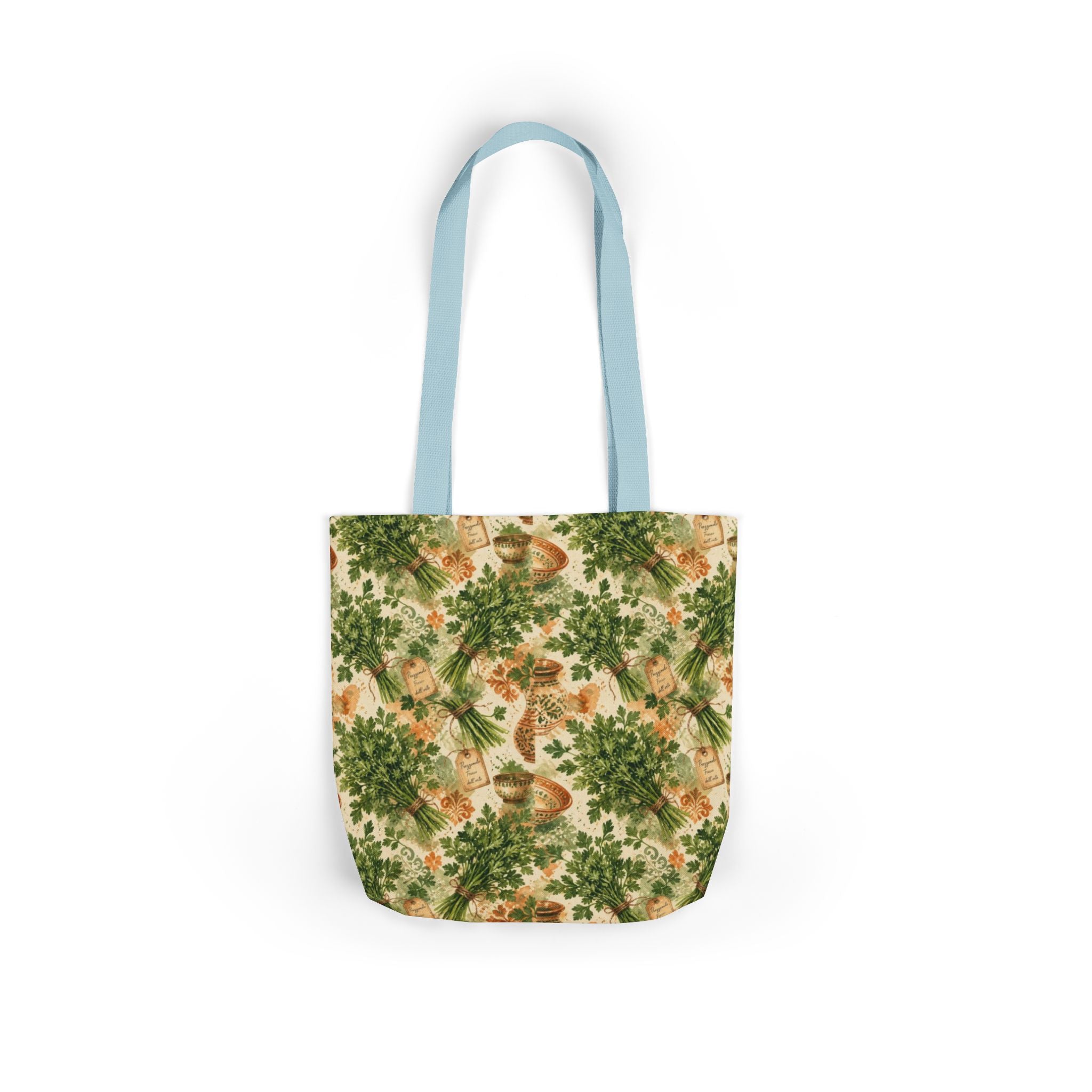 Fresh Parsley Canvas Tote Bag Mediterranean Kitchen Watercolor Splash Design Italian Cottagecore Gift