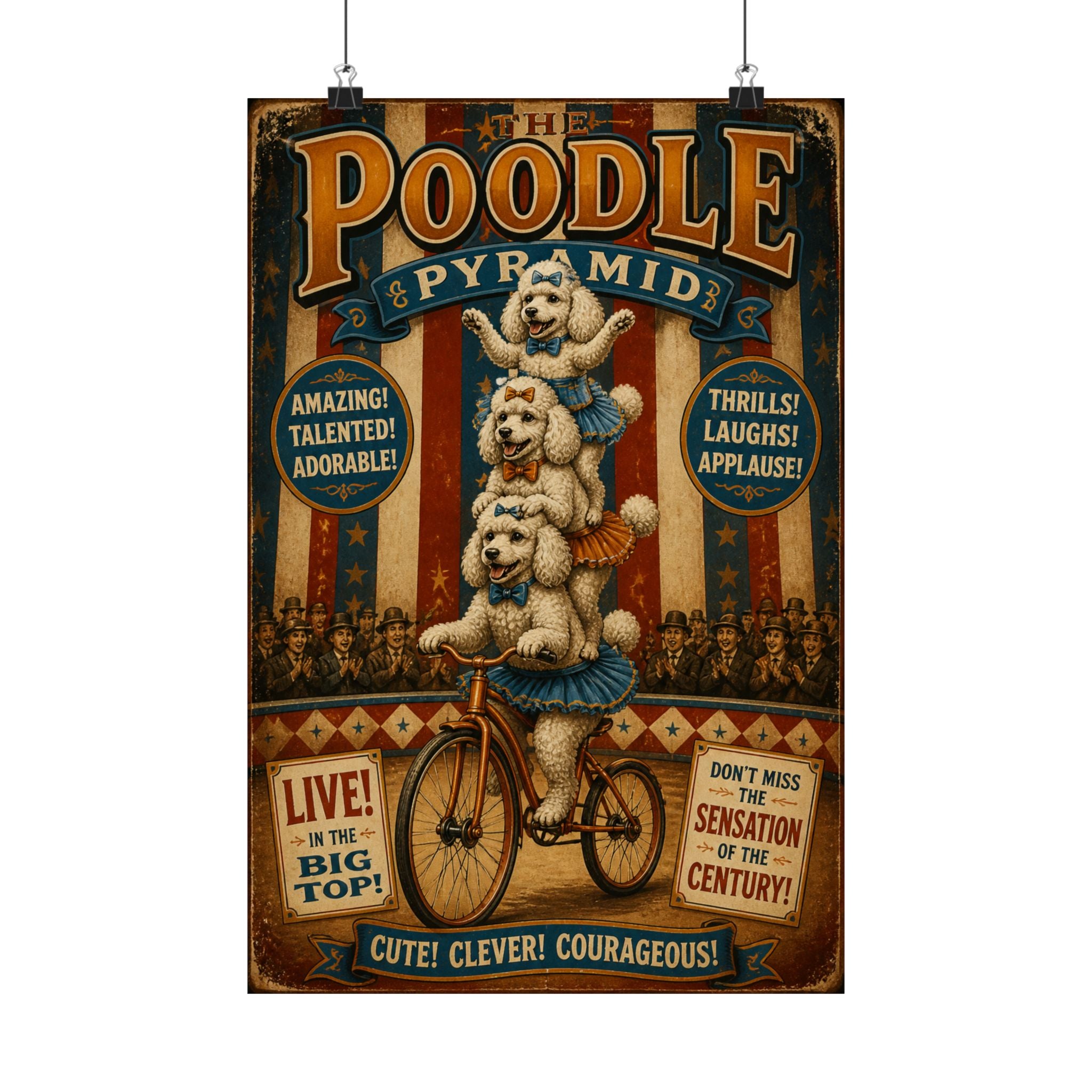 Poodle Stack Bicycle Wall Art Poster 18×24 Vintage Circus Kitchen Decor Maximalist Print
