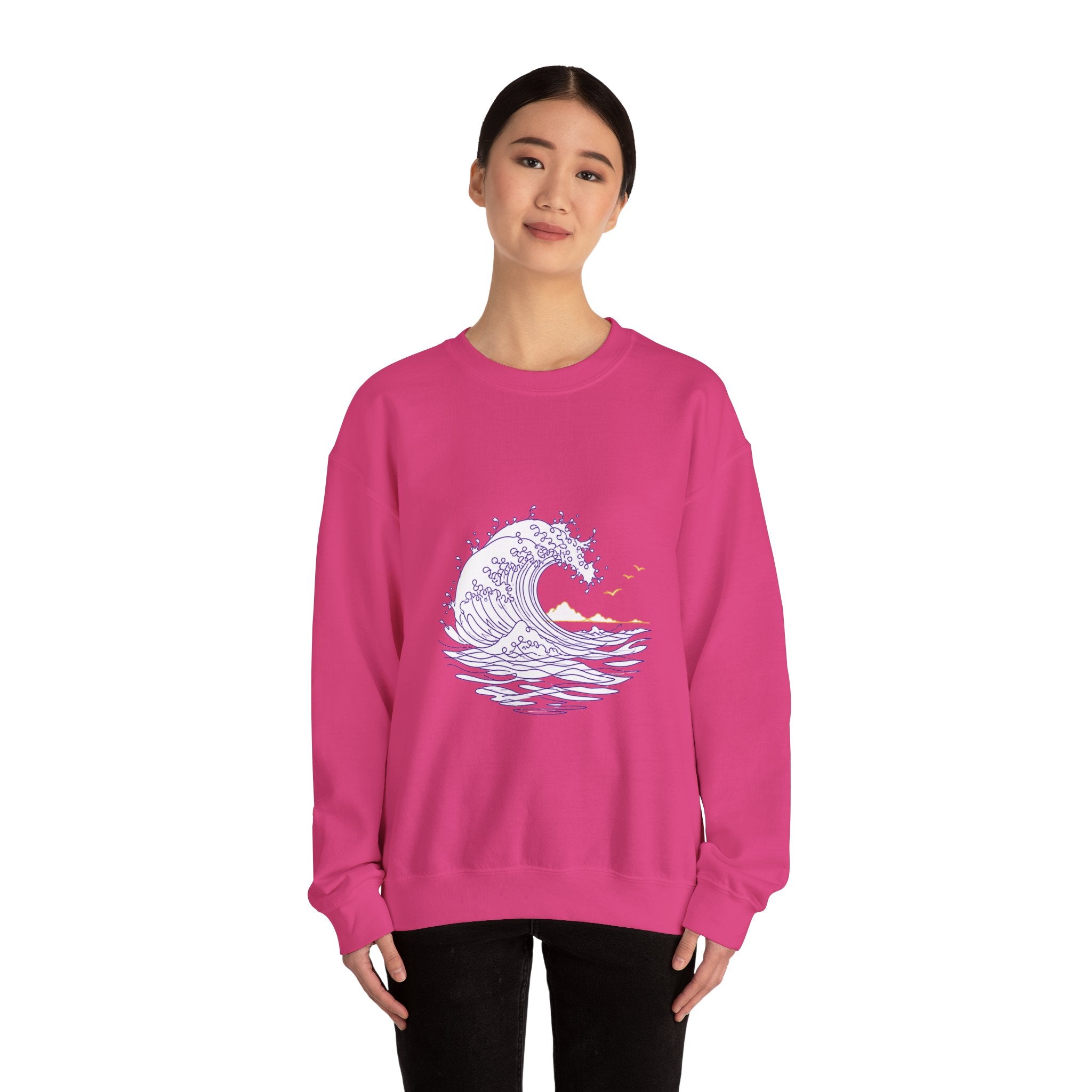Matching Couple Sweatshirt - Mountain & Ocean Matching Couple Premium Fleece Sweatshirt Minimalist Art His Hers Christmas Gift - Design B