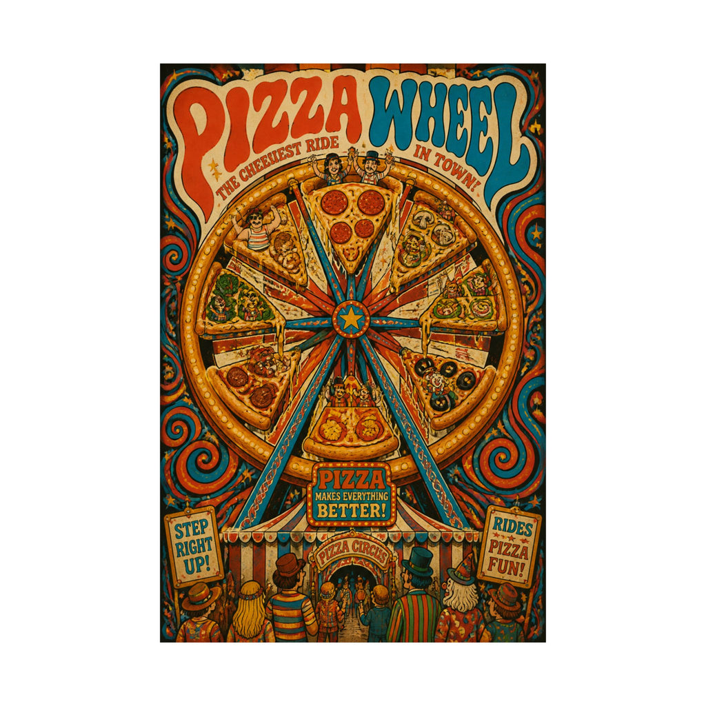 Pizza Ferris Wheel Wall Art Poster 18×24 Psychedelic Cafe Decor Maximalist Print