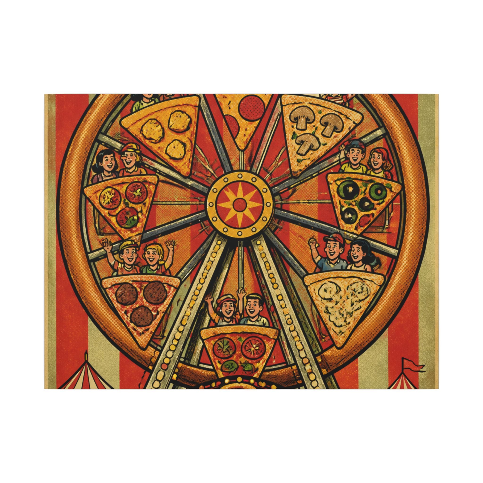 Pizza Ferris Wheel Wall Art Canvas 24×36 Pop Art Restaurant Decor Maximalist Print