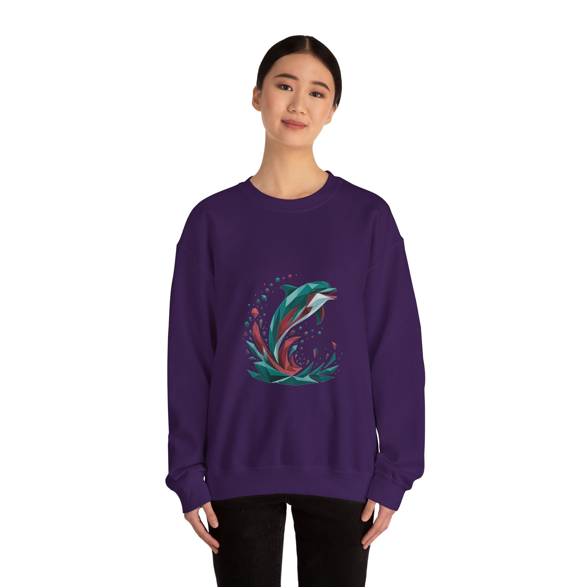 Matching Couple Sweatshirt - Shark & Dolphin Matching Couple Comfort Colors Crew Geometric Art His Hers Love Gift - Design B
