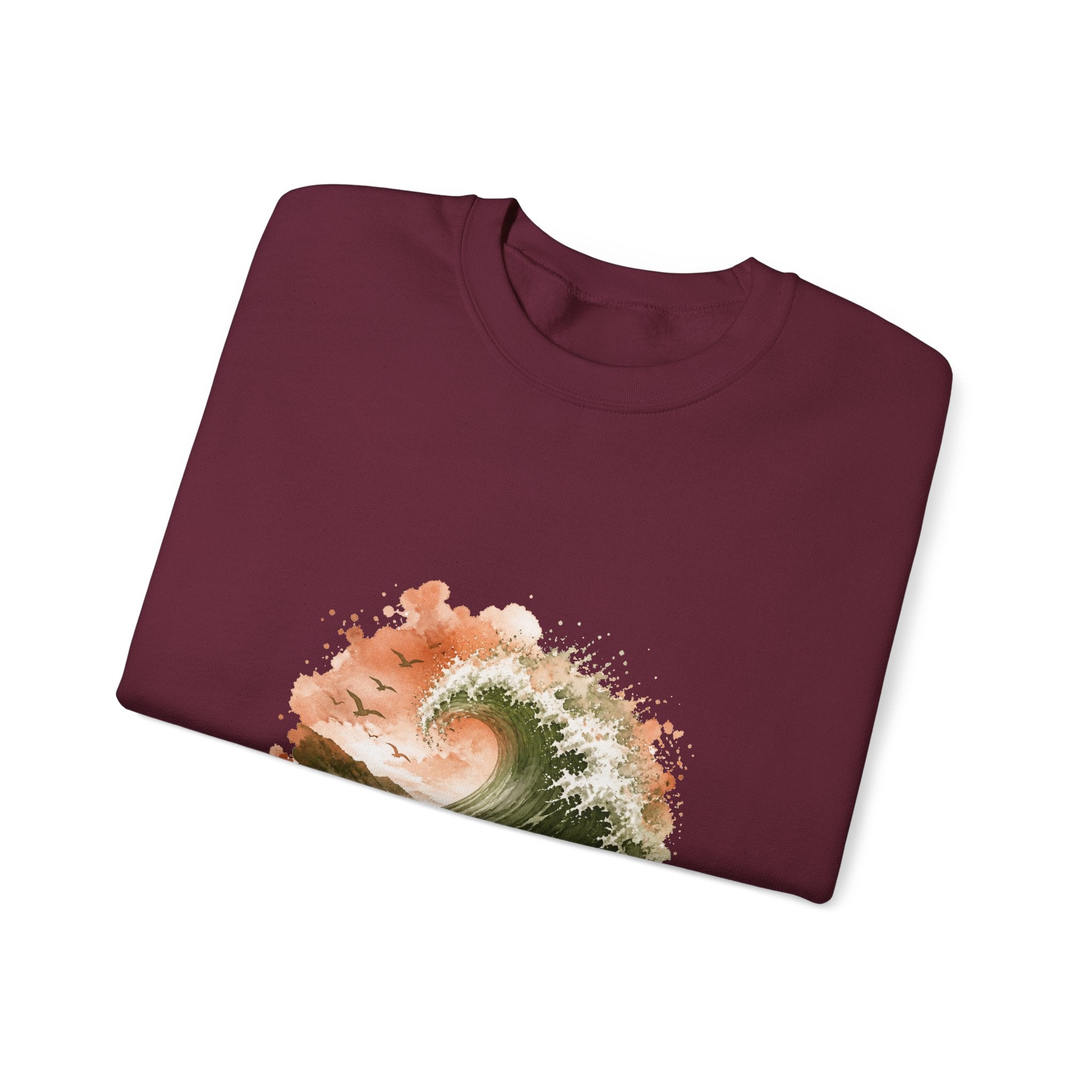 Matching Couple Sweatshirt - Mountain & Ocean Matching Couple Premium Fleece Sweatshirt Watercolor Art His Hers Birthday Gift - Design B