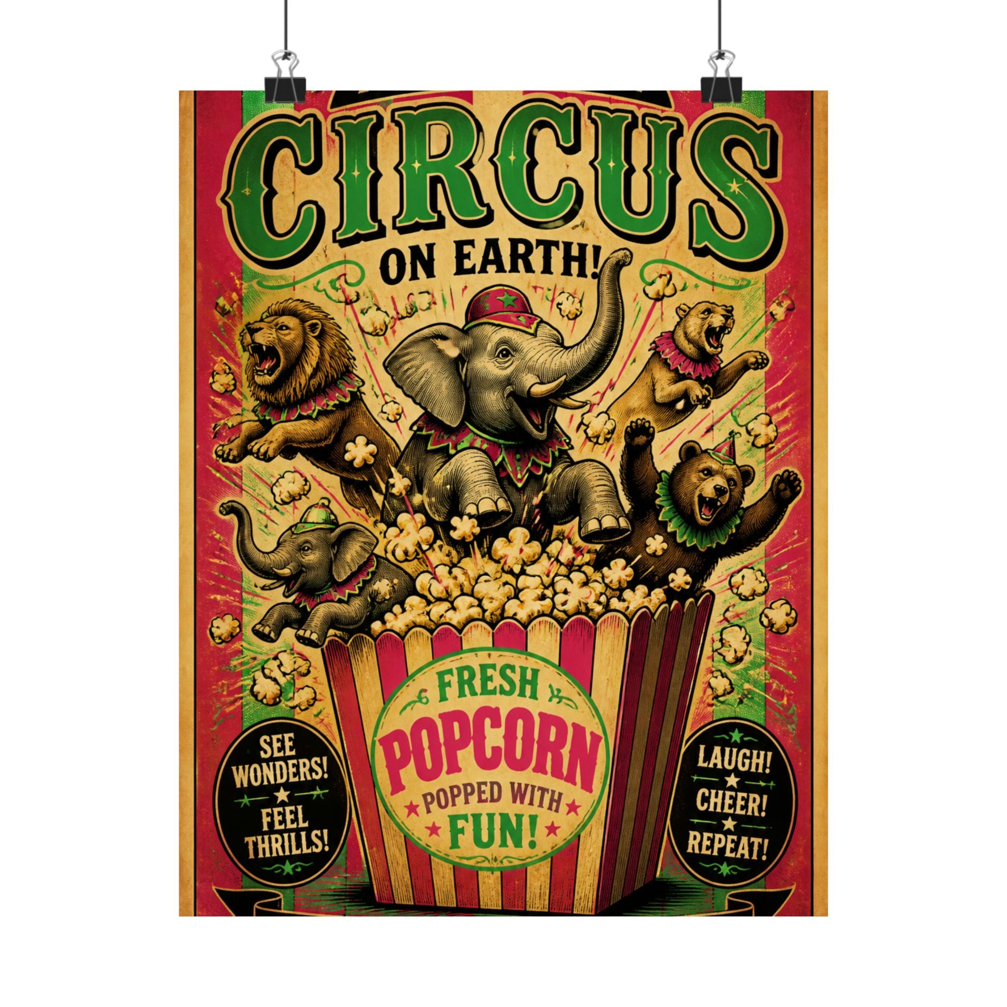 Popcorn Box Animals Wall Art Poster 24×36 Vintage Circus Bedroom Decor Maximalist Print