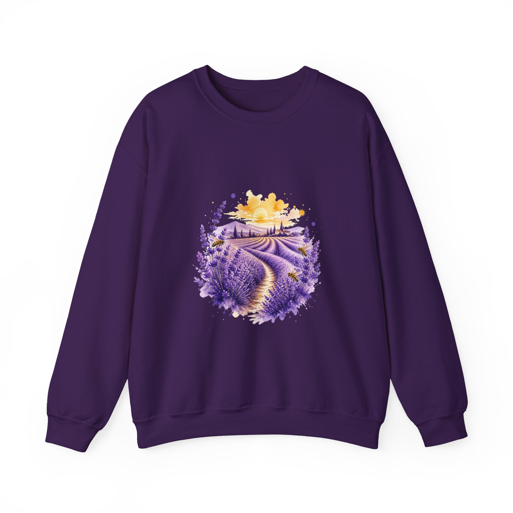 Matching Couple Sweatshirt - Lavender Fields & Canyon Matching Couple Premium Fleece Sweatshirt Watercolor Art His Hers Birthday Gift - Design A