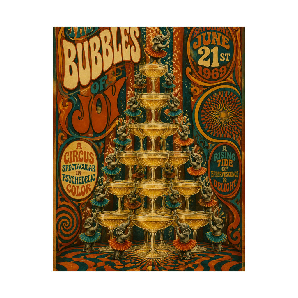 Champagne Tower Elephants Wall Art Poster 24×36 Psychedelic Dining Room Decor Maximalist Print