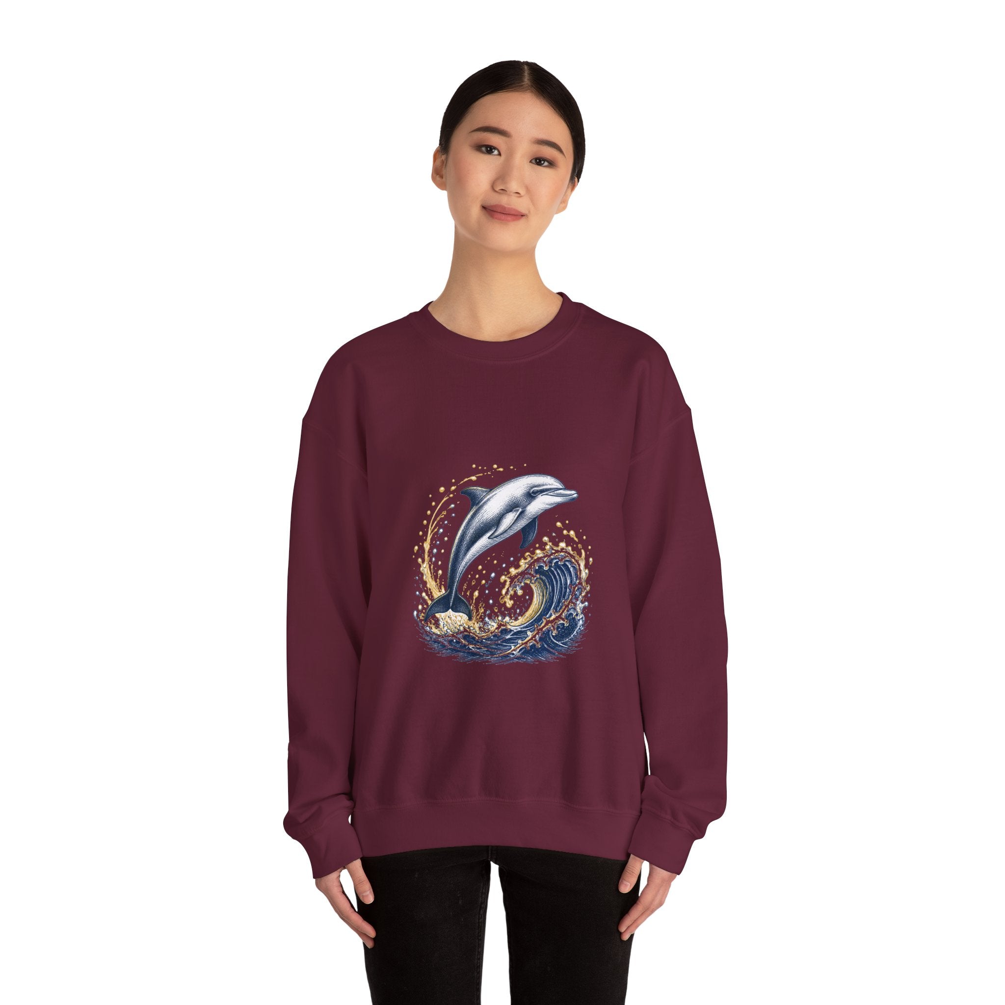Matching Couple Sweatshirt - Shark & Dolphin Matching Couple Comfort Colors Crew Hand-Drawn Art His Hers Anniversary Gift - Design B