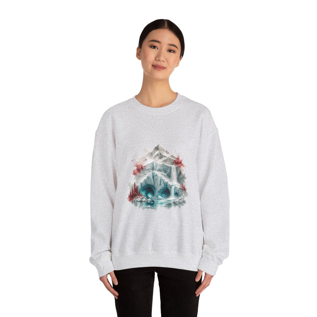 Matching Couple Sweatshirt - Volcano & Glacier Matching Couple Premium Fleece Sweatshirt Watercolor Art His Hers Birthday Gift - Design B