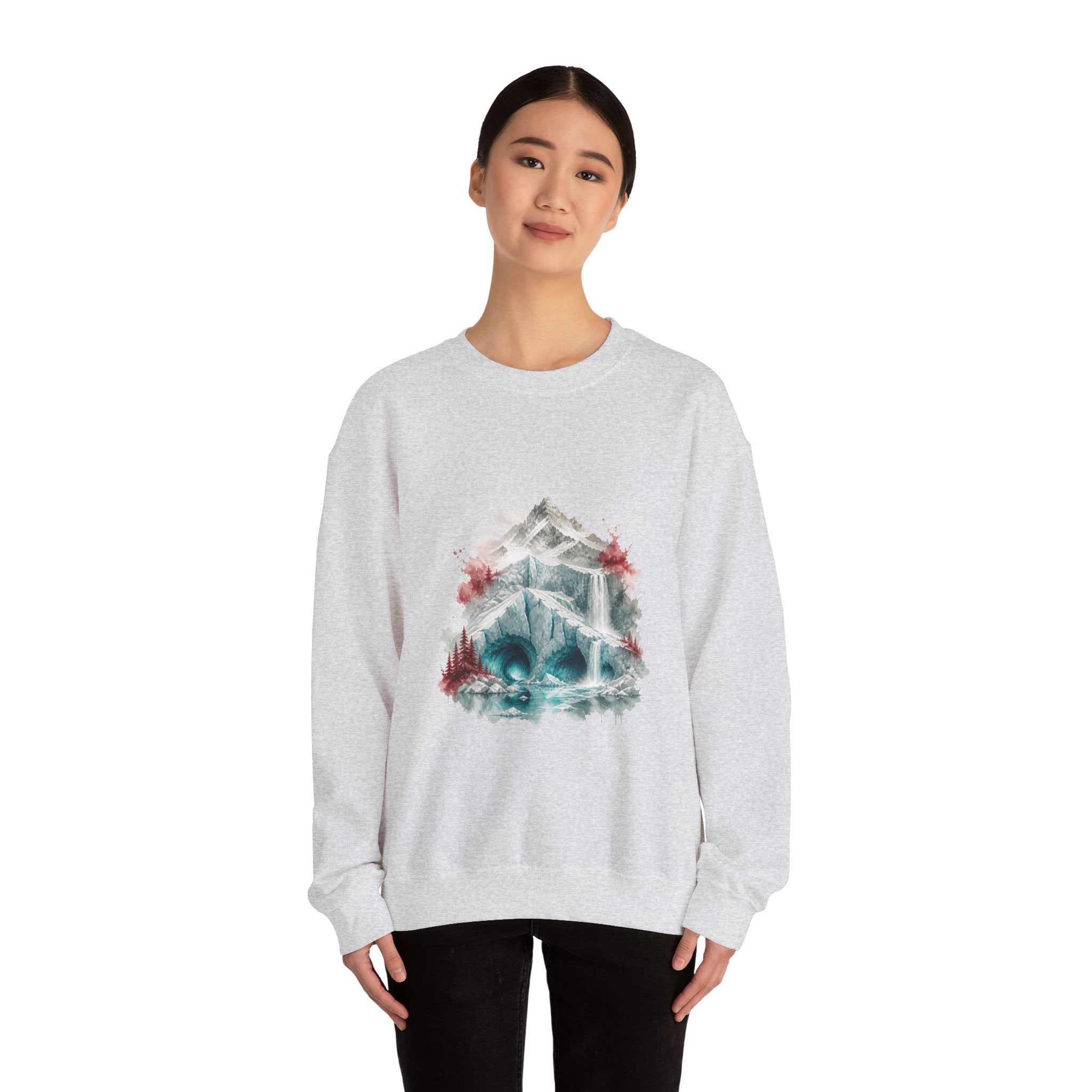 Matching Couple Sweatshirt - Volcano & Glacier Matching Couple Premium Fleece Sweatshirt Watercolor Art His Hers Birthday Gift - Design B
