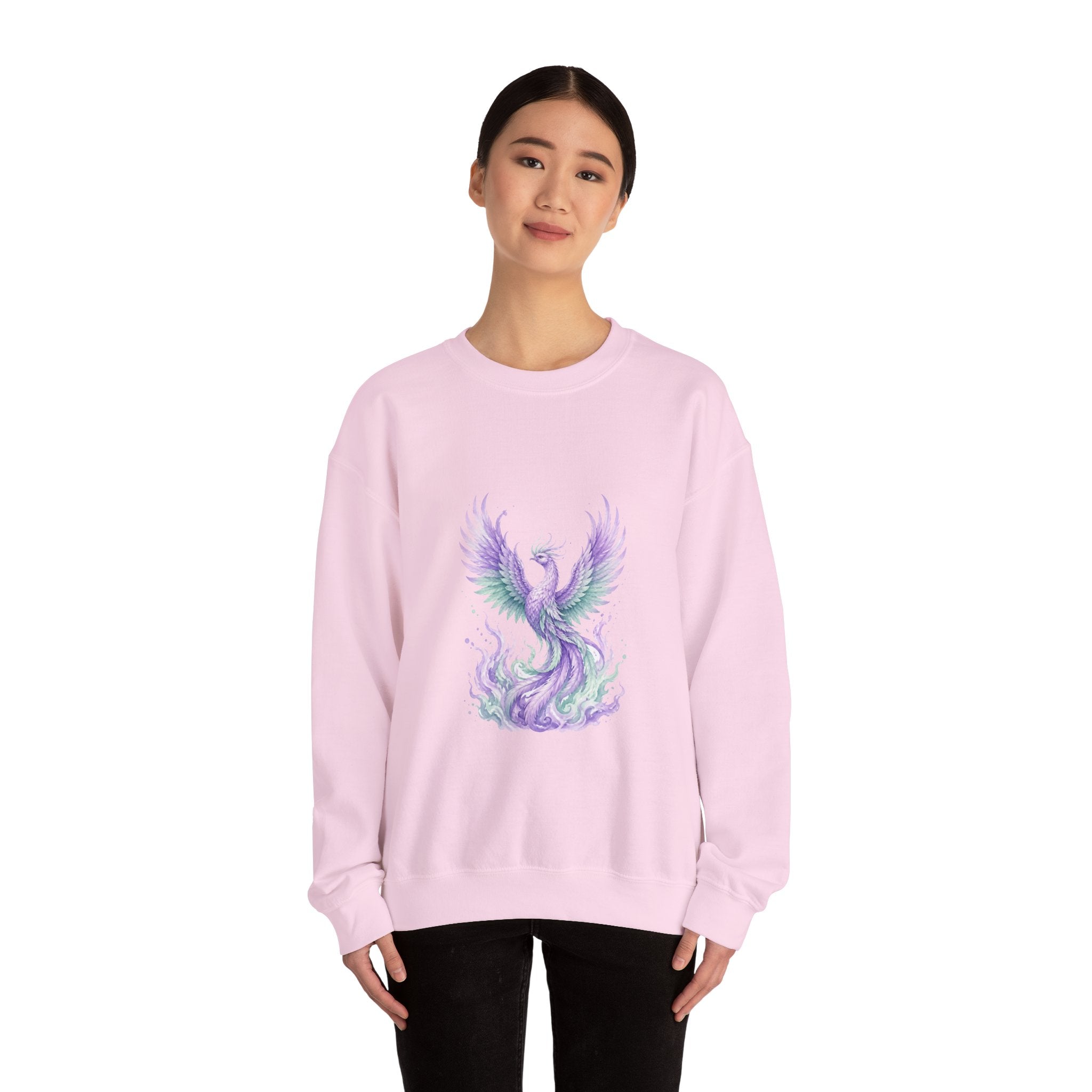 Matching Couple Sweatshirt - Dragon & Phoenix Matching Couple Crewneck Sweatshirt Watercolor Art His Hers Engagement Gift - Design B