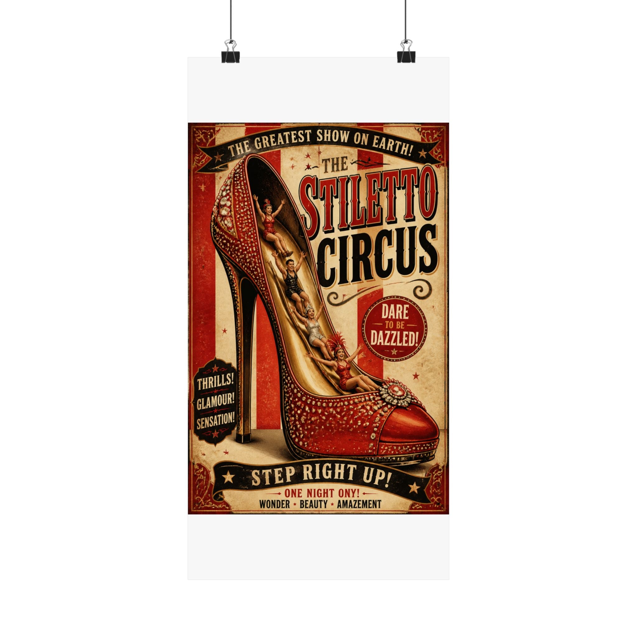 High Heel Slide Wall Art Poster 18×24 Vintage Circus Kitchen Decor Maximalist Print