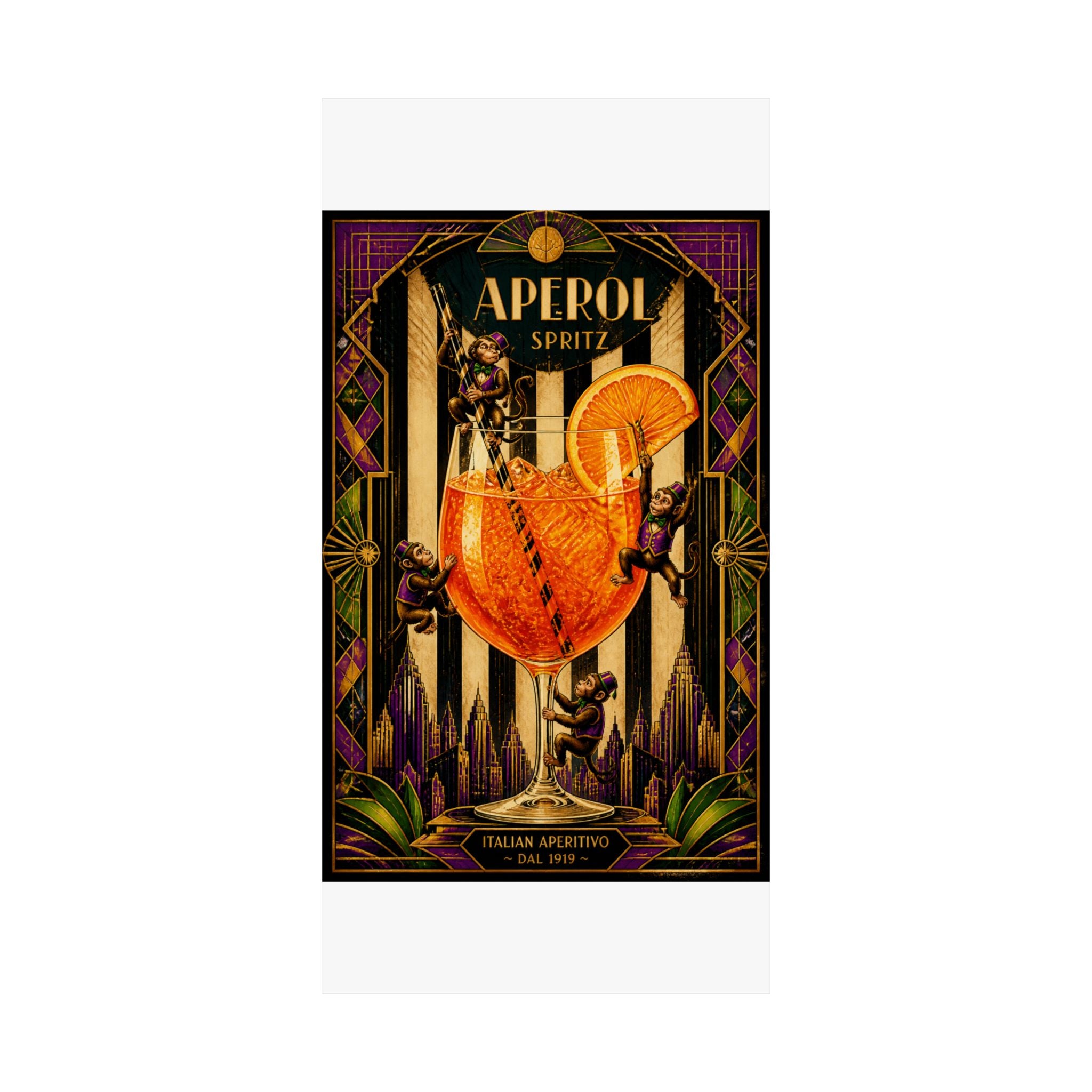Aperol Spritz Monkeys Wall Art Poster 18×24 Art Deco Entryway Decor Maximalist Print