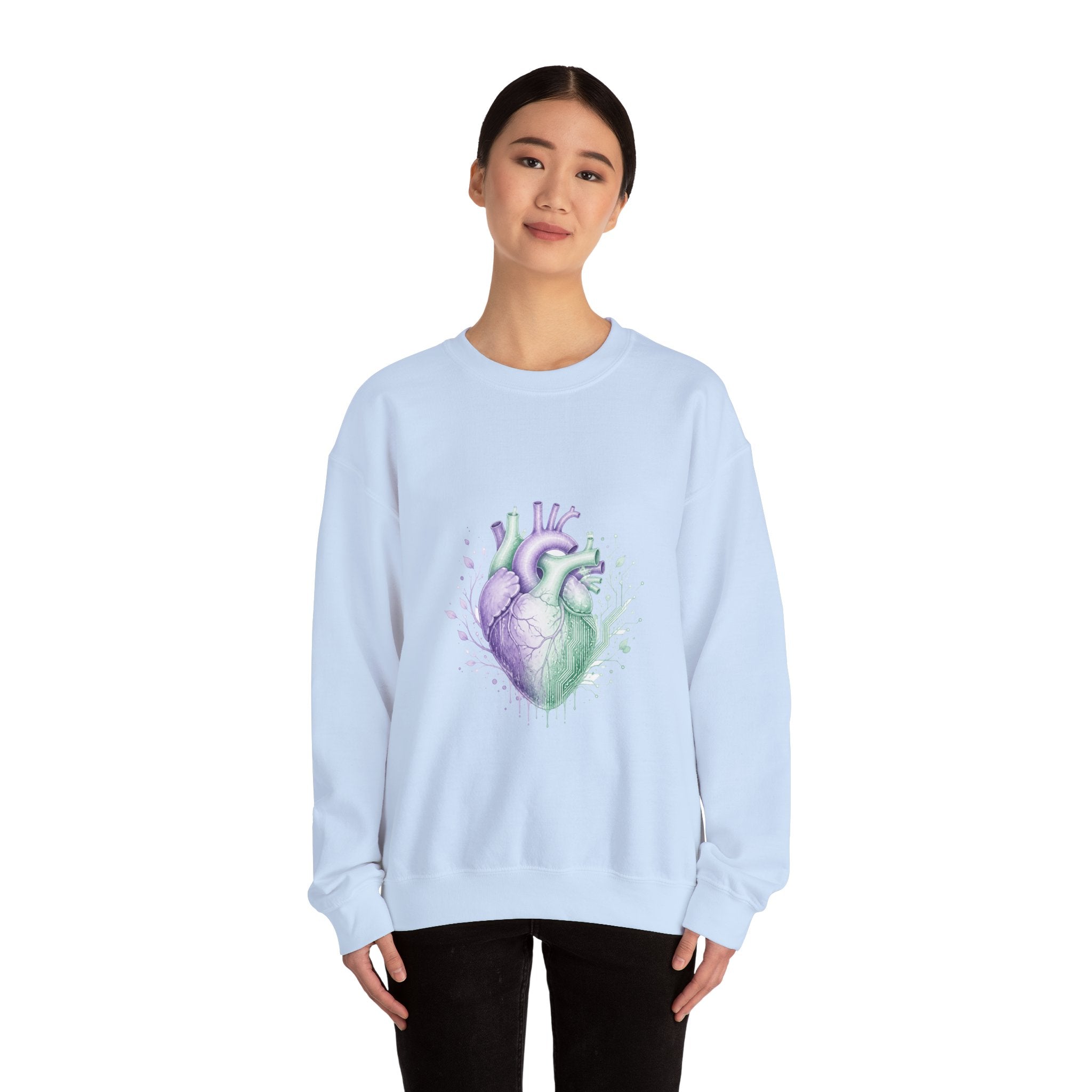 Matching Couple Sweatshirt - Robot & Heart Matching Couple Premium Fleece Sweatshirt Watercolor Art His Hers Birthday Gift - Design B