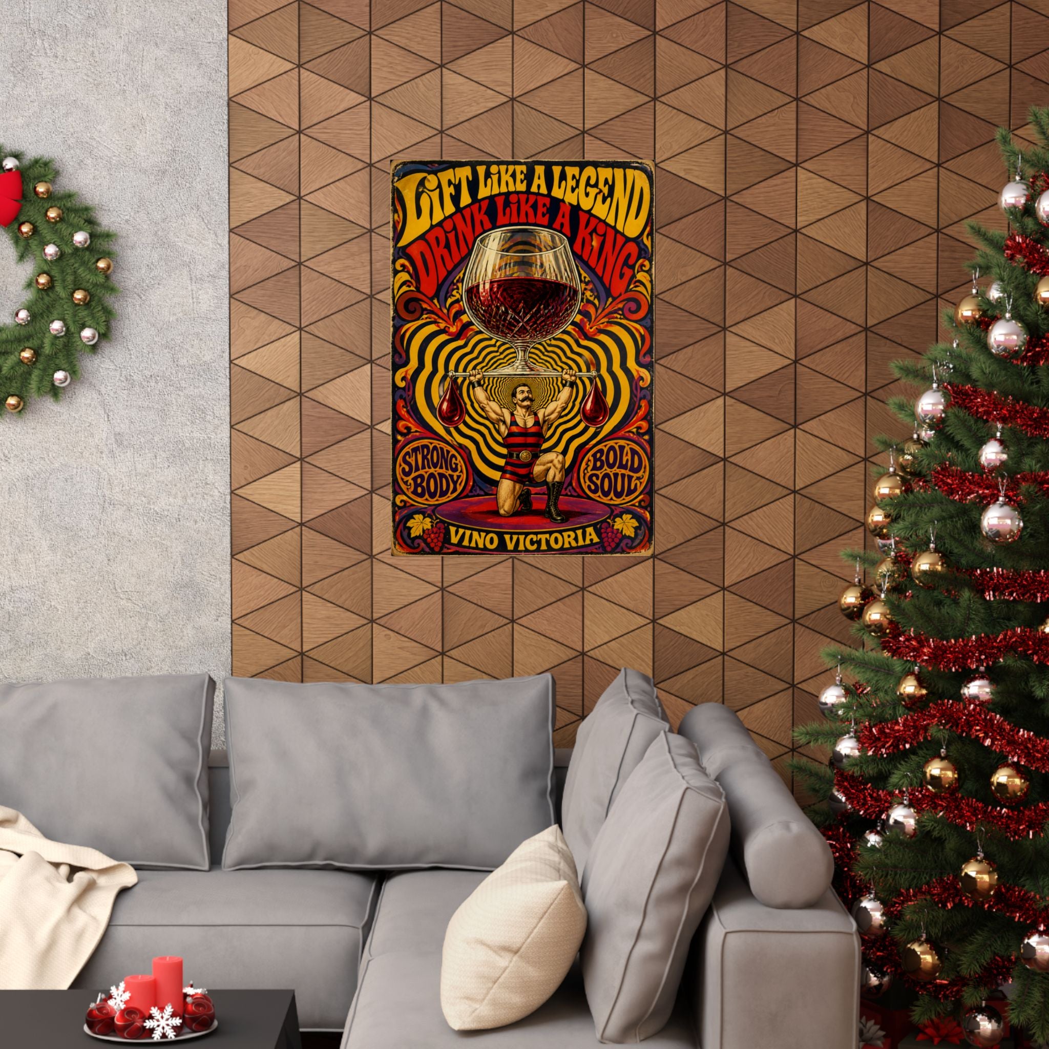 Wine Glass Strongman Wall Art Poster 18×24 Psychedelic Cafe Decor Maximalist Print