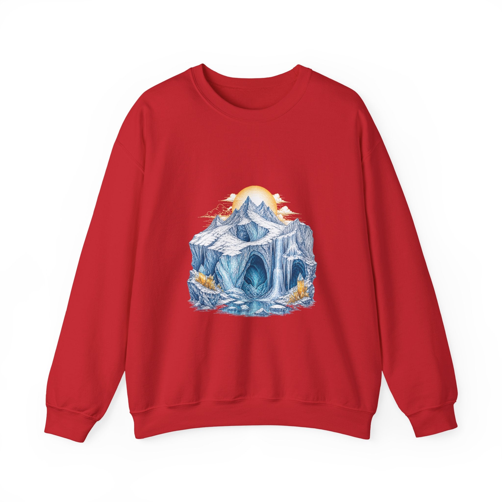 Matching Couple Sweatshirt - Volcano & Glacier Matching Couple Crewneck Sweatshirt Hand-Drawn Art His Hers Best Friend Gift - Design B
