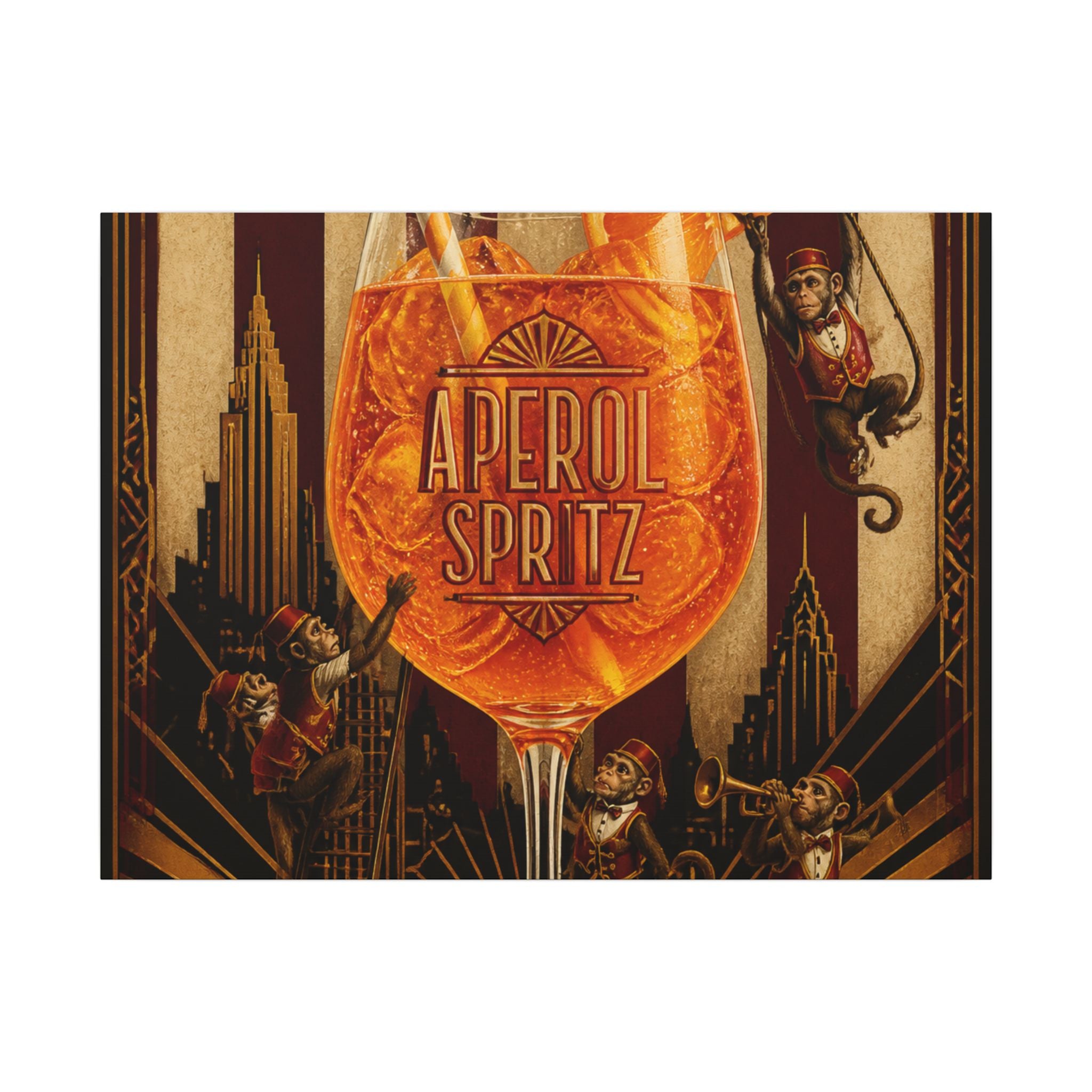 Aperol Spritz Monkeys Wall Art Canvas 24×36 Art Deco Bar Area Decor Maximalist Print