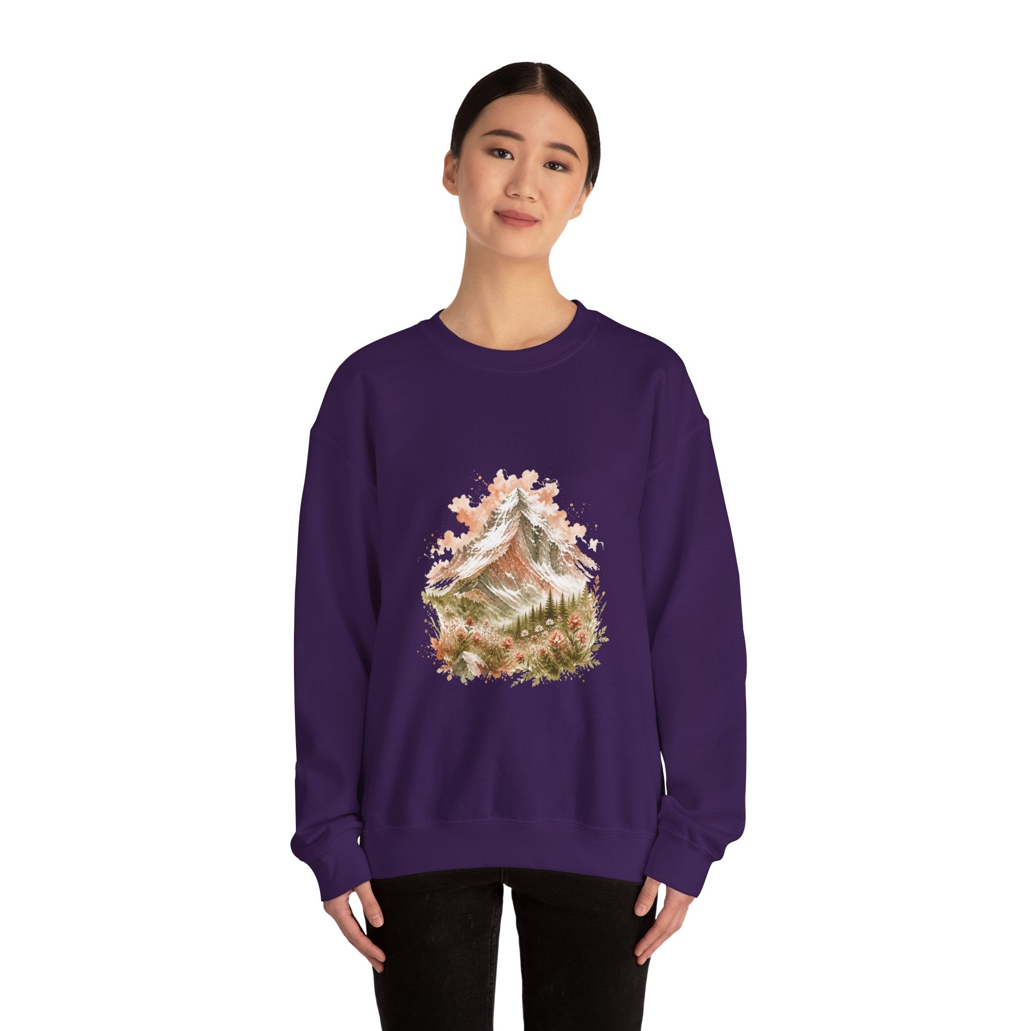 Matching Couple Sweatshirt - Mountain & Ocean Matching Couple Premium Fleece Sweatshirt Watercolor Art His Hers Birthday Gift - Design A