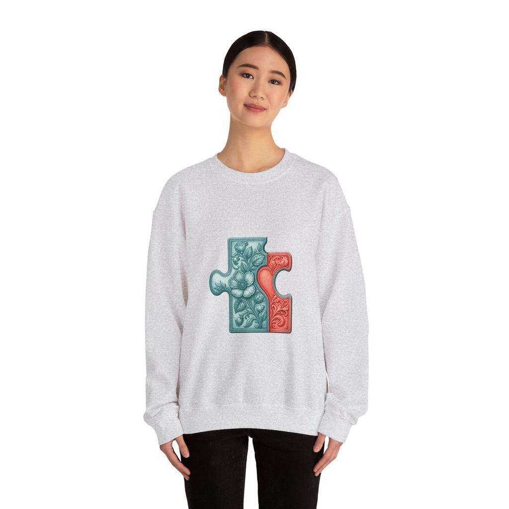 Matching Couple Sweatshirt - Puzzle Pieces Matching Couple Crewneck Sweatshirt Vintage Art His Hers Wedding Gift - Design A