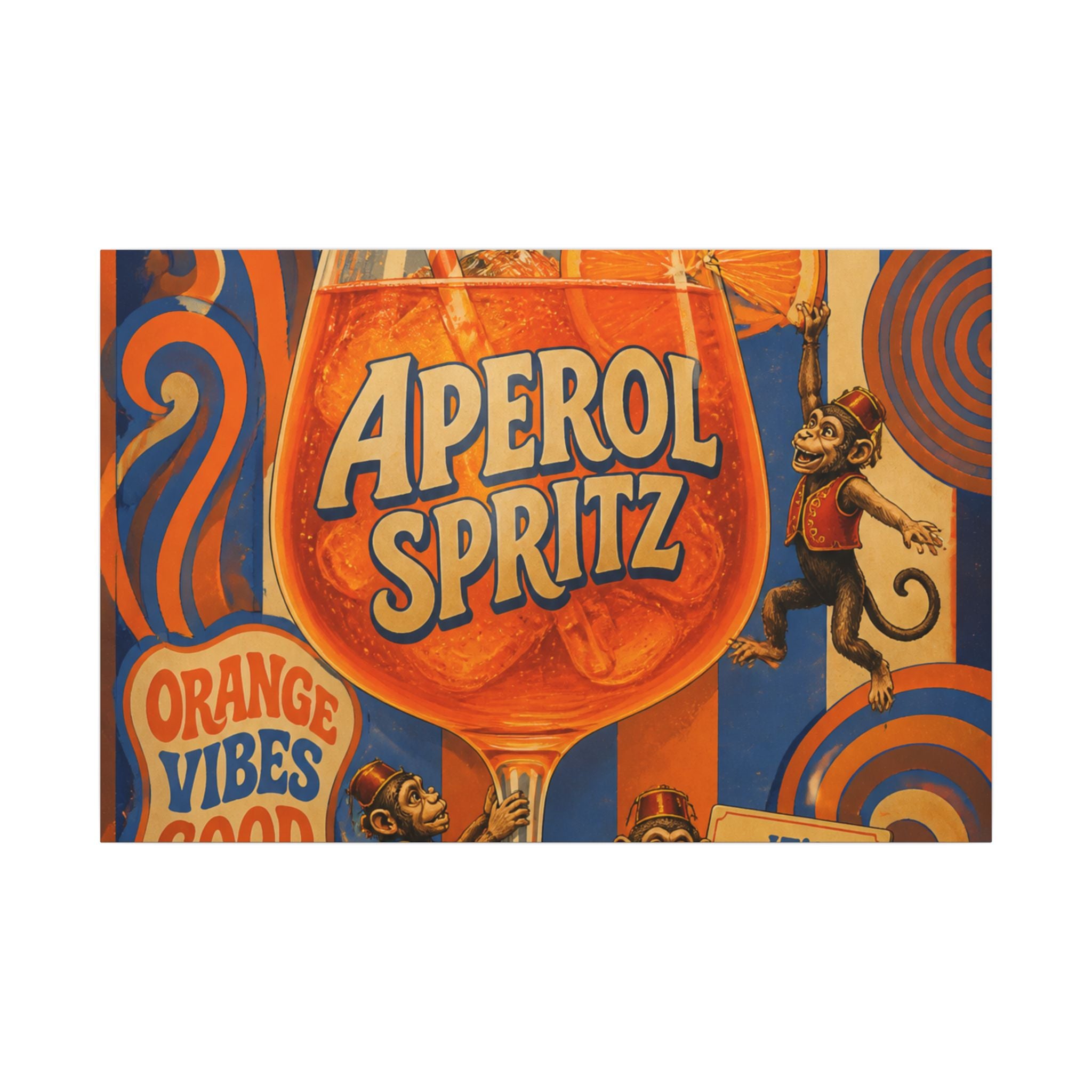 Aperol Spritz Monkeys Wall Art Canvas 24×36 Psychedelic Dining Room Decor Maximalist Print