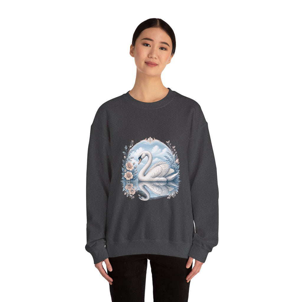 Matching Couple Sweatshirt - Raven & Swan Matching Couple Crewneck Sweatshirt Vintage Art His Hers Wedding Gift - Design B