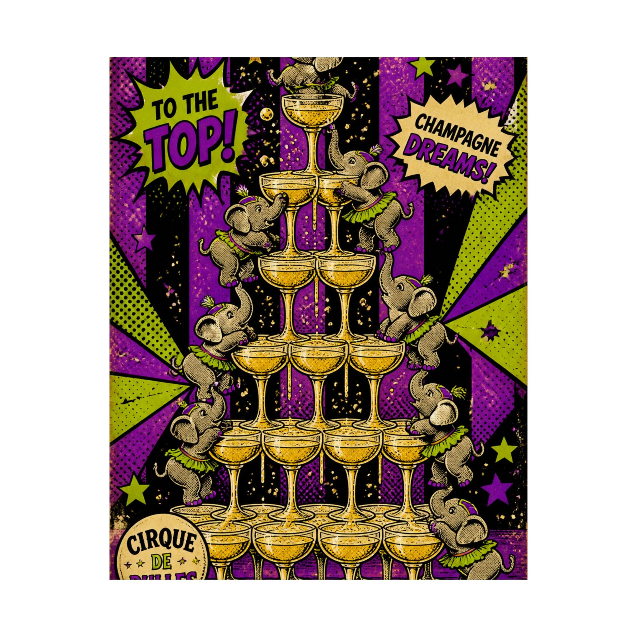 Champagne Tower Elephants Wall Art Poster 18×24 Pop Art Living Room Decor Maximalist Print