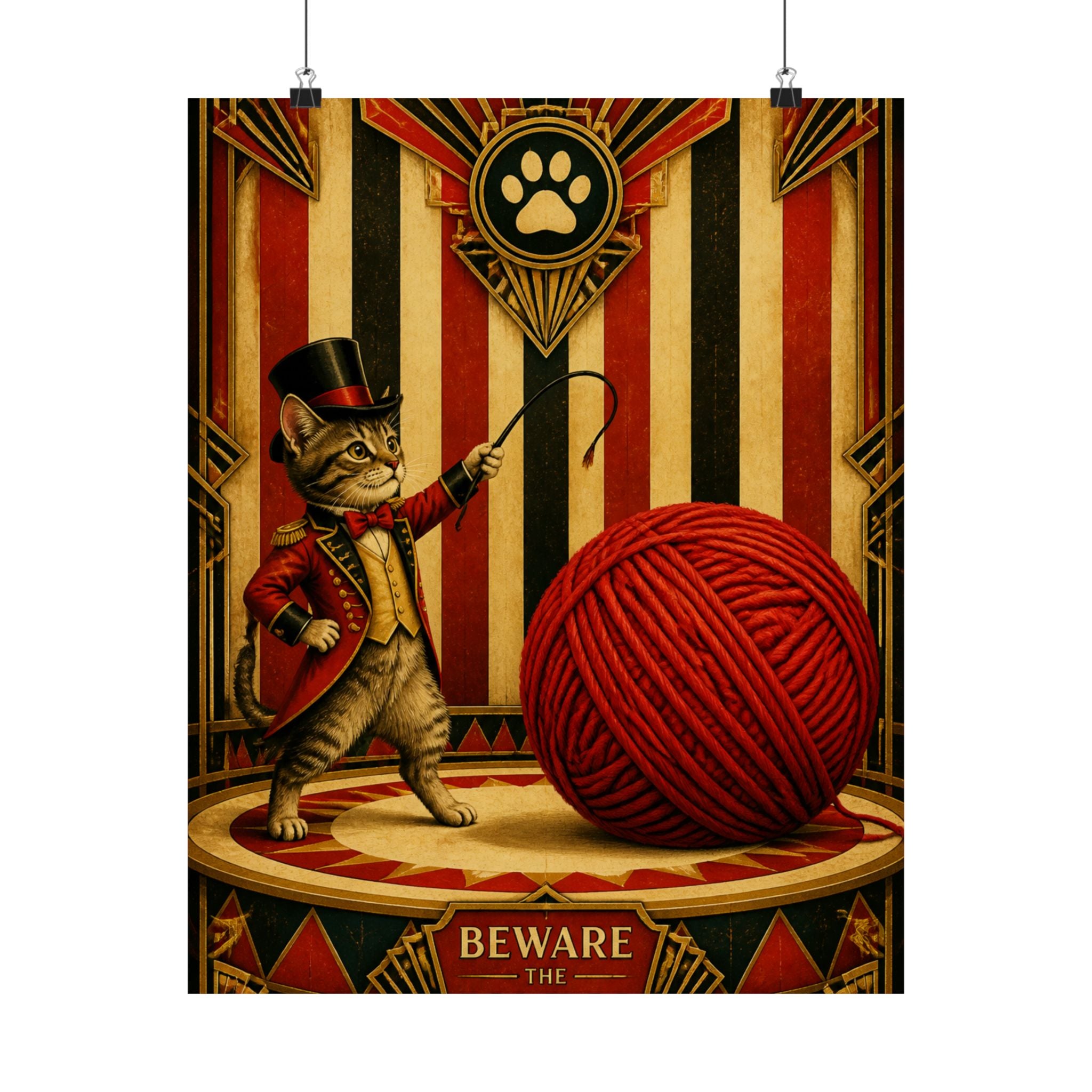 Cat Lion Tamer Wall Art Poster 24×36 Art Deco Bar Area Decor Maximalist Print