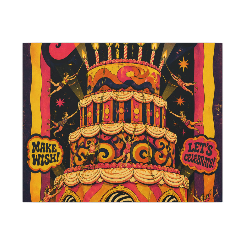 Birthday Cake Trapeze Wall Art Canvas 16×20 Psychedelic Cafe Decor Maximalist Print