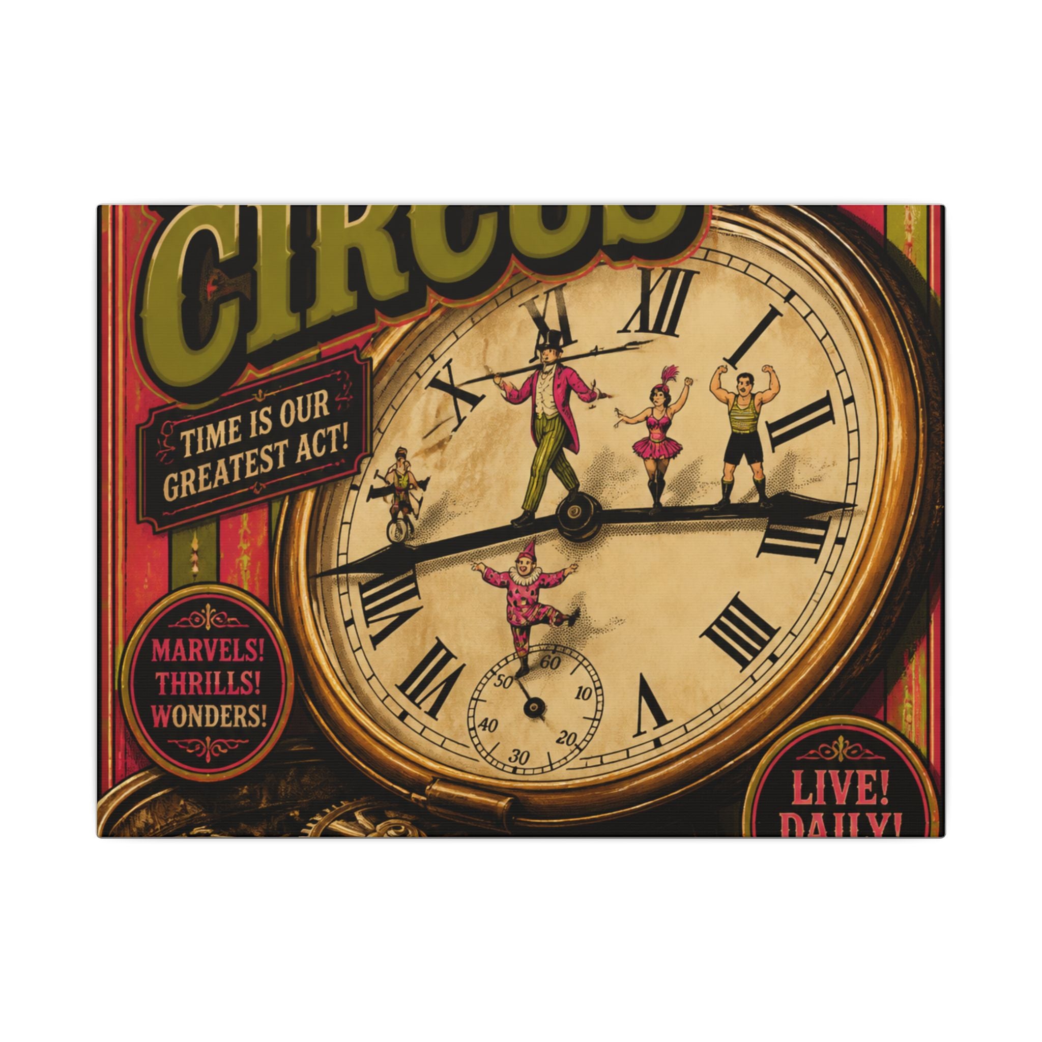 Pocket Watch Performers Wall Art Canvas 24×36 Vintage Circus Bedroom Decor Maximalist Print