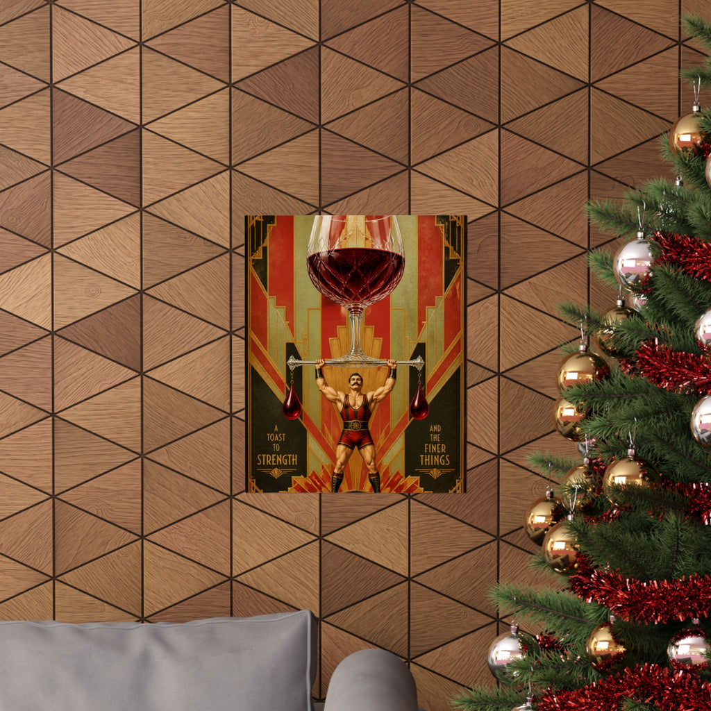 Wine Glass Strongman Wall Art Poster 24×36 Art Deco Bar Area Decor Maximalist Print