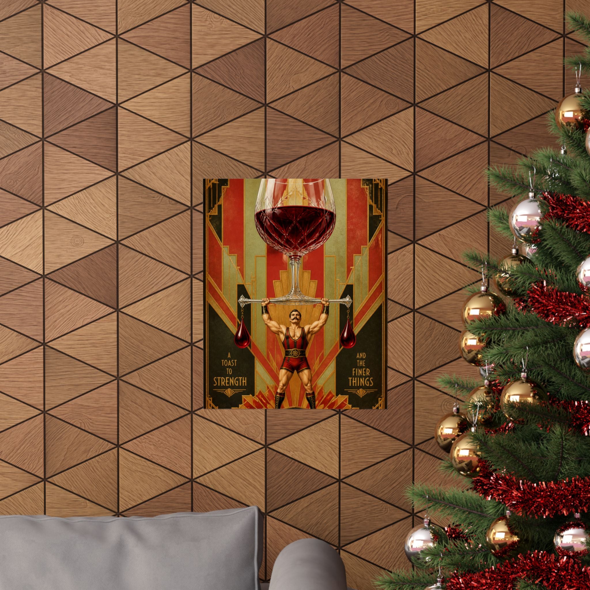 Wine Glass Strongman Wall Art Poster 24×36 Art Deco Bar Area Decor Maximalist Print