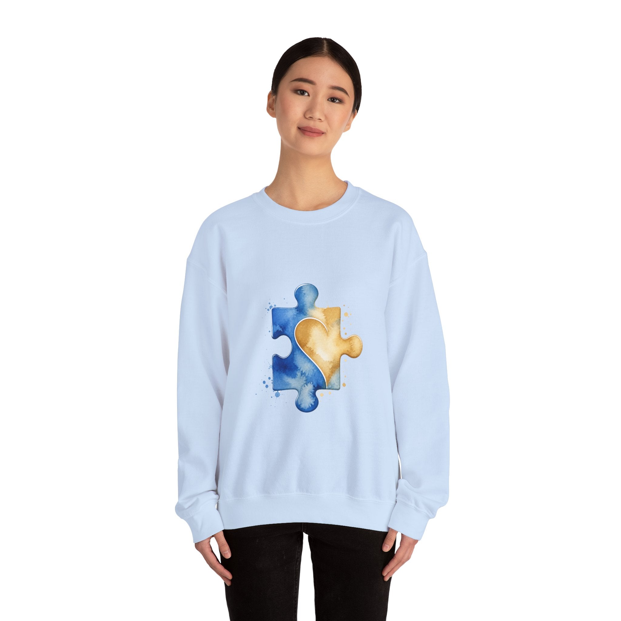 Matching Couple Sweatshirt - Puzzle Pieces Matching Couple Crewneck Sweatshirt Watercolor Art His Hers Engagement Gift - Design B