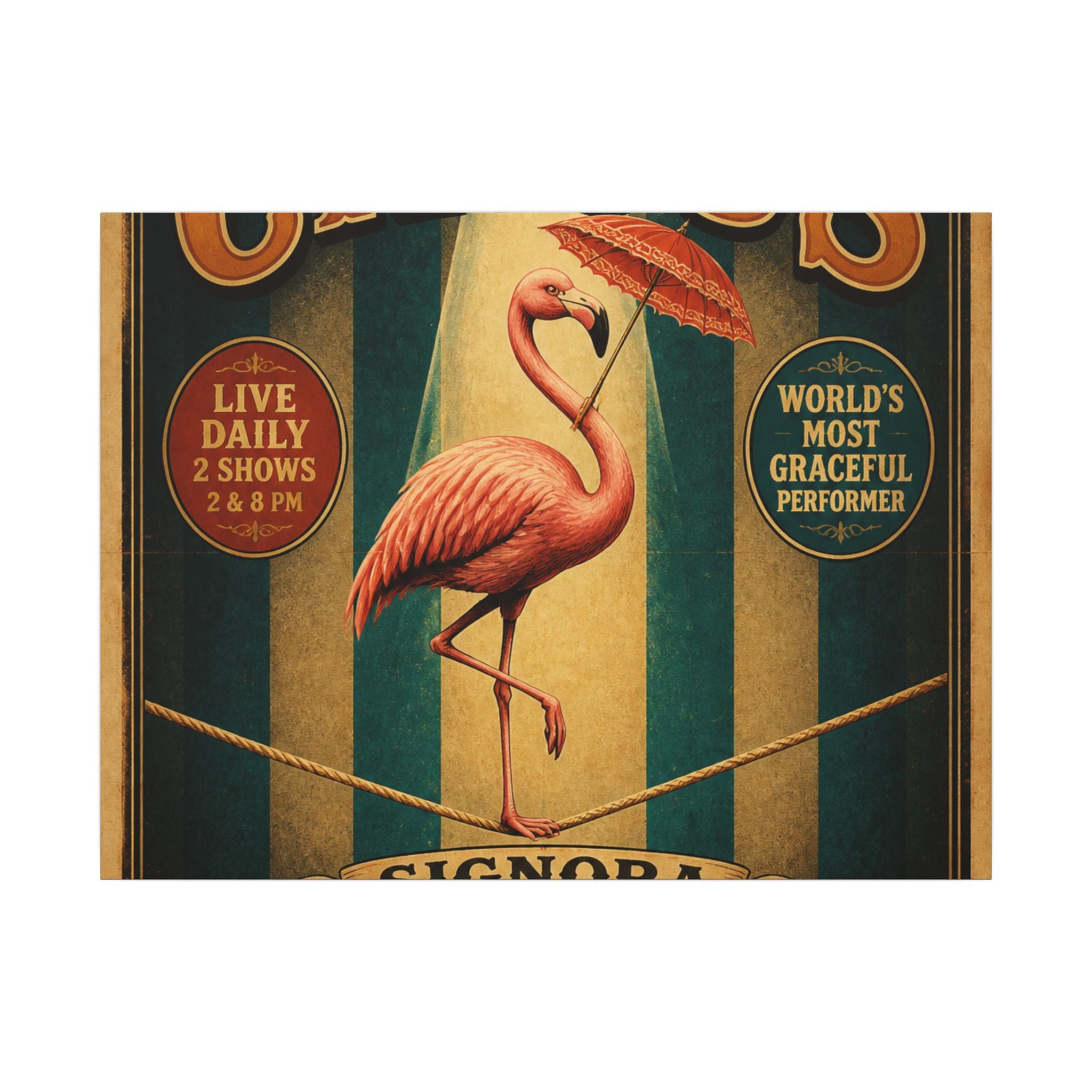Flamingo Tightrope Wall Art Canvas 24×36 Vintage Circus Bedroom Decor Maximalist Print