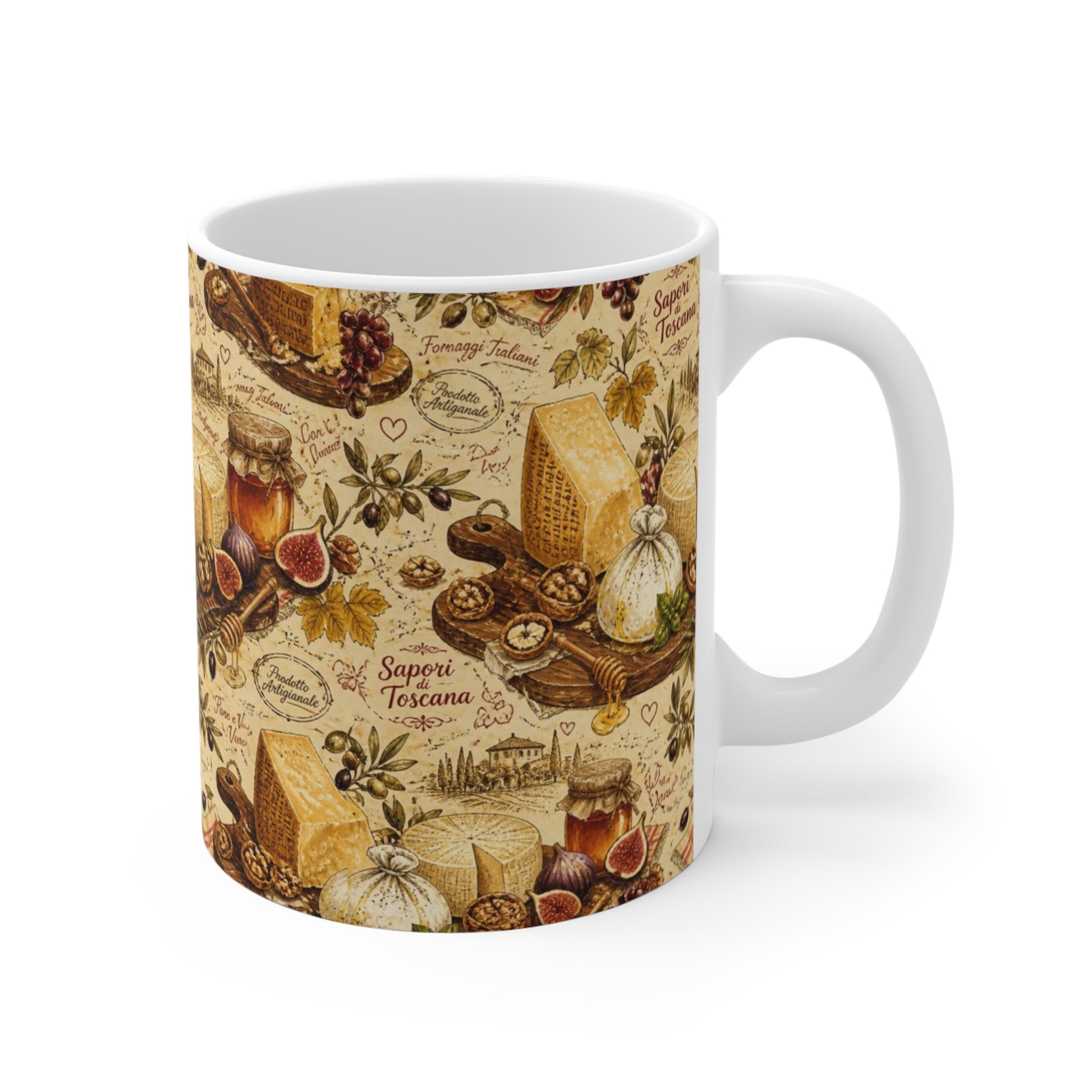 Italian Cheese Board 11oz Ceramic Mug Mediterranean Kitchen Watercolor Design Italian Cottagecore Gift