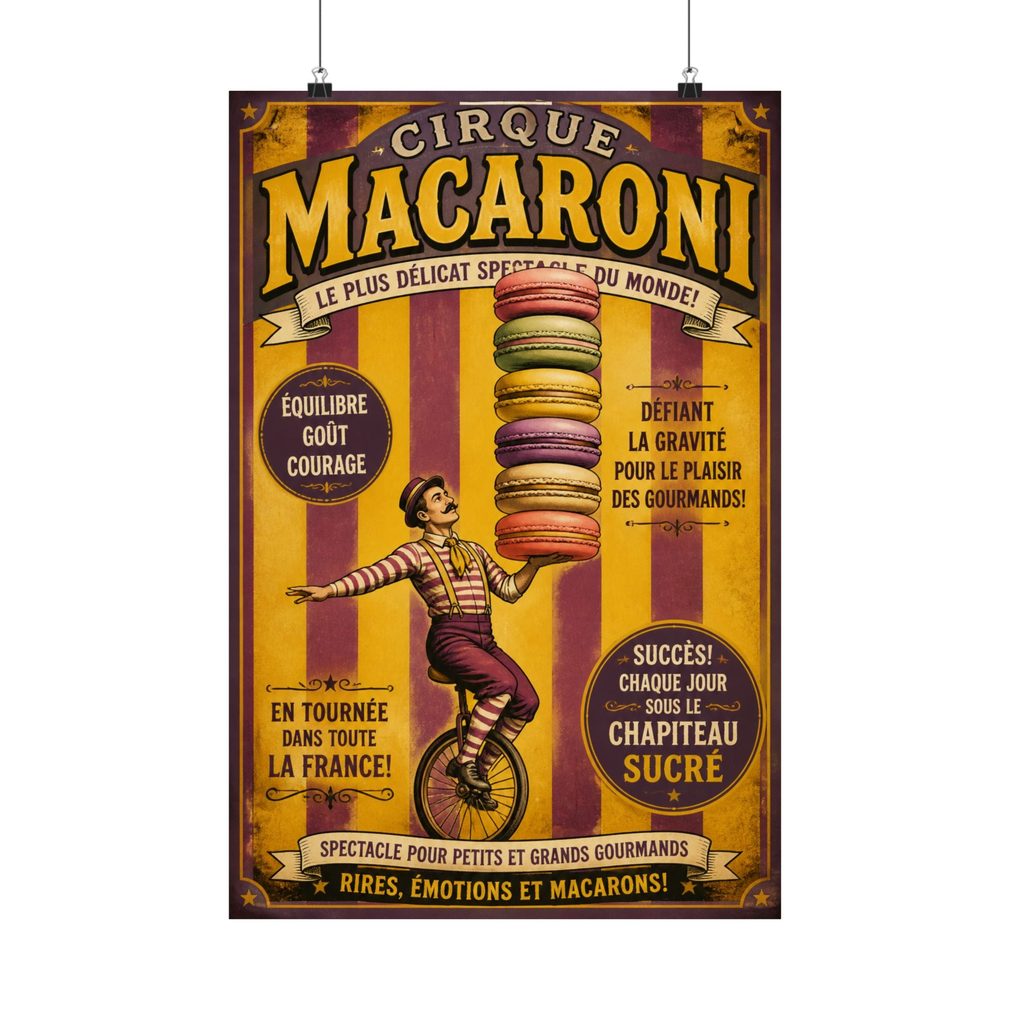 Macaron Balancing Tower Wall Art Poster 24×36 Vintage Circus Bedroom Decor Maximalist Print